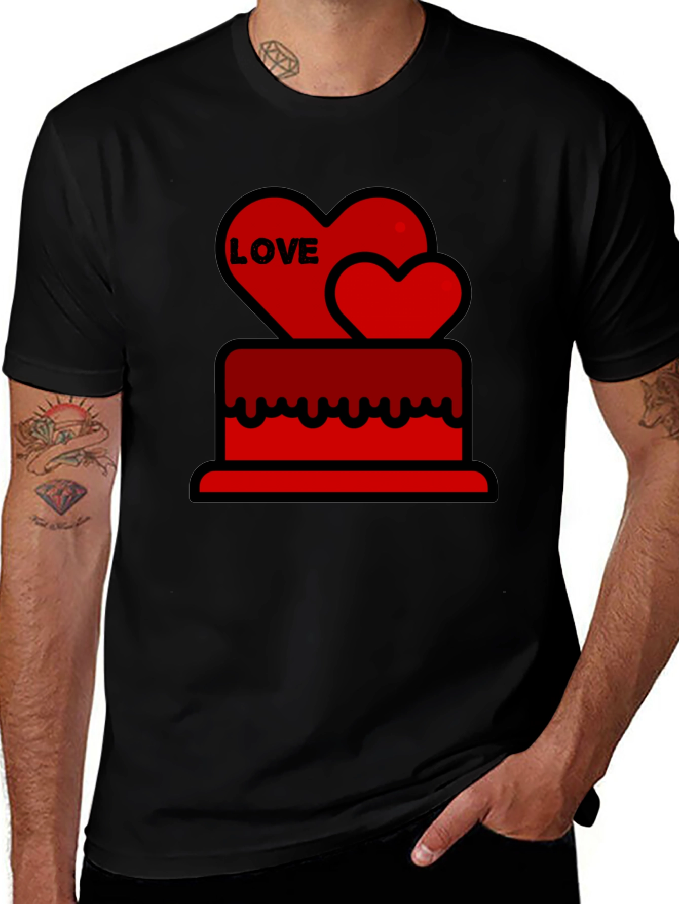 Love Heart Cake Black T-Shirt