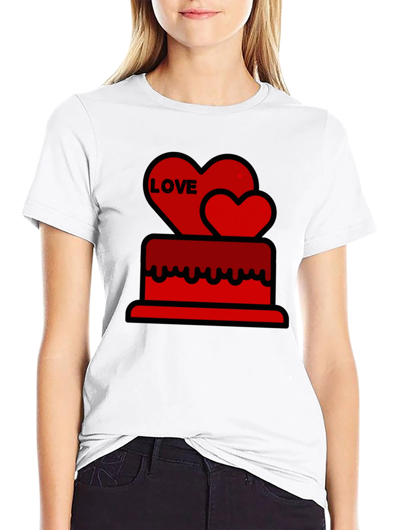 Love Heart Cake Black T-Shirt