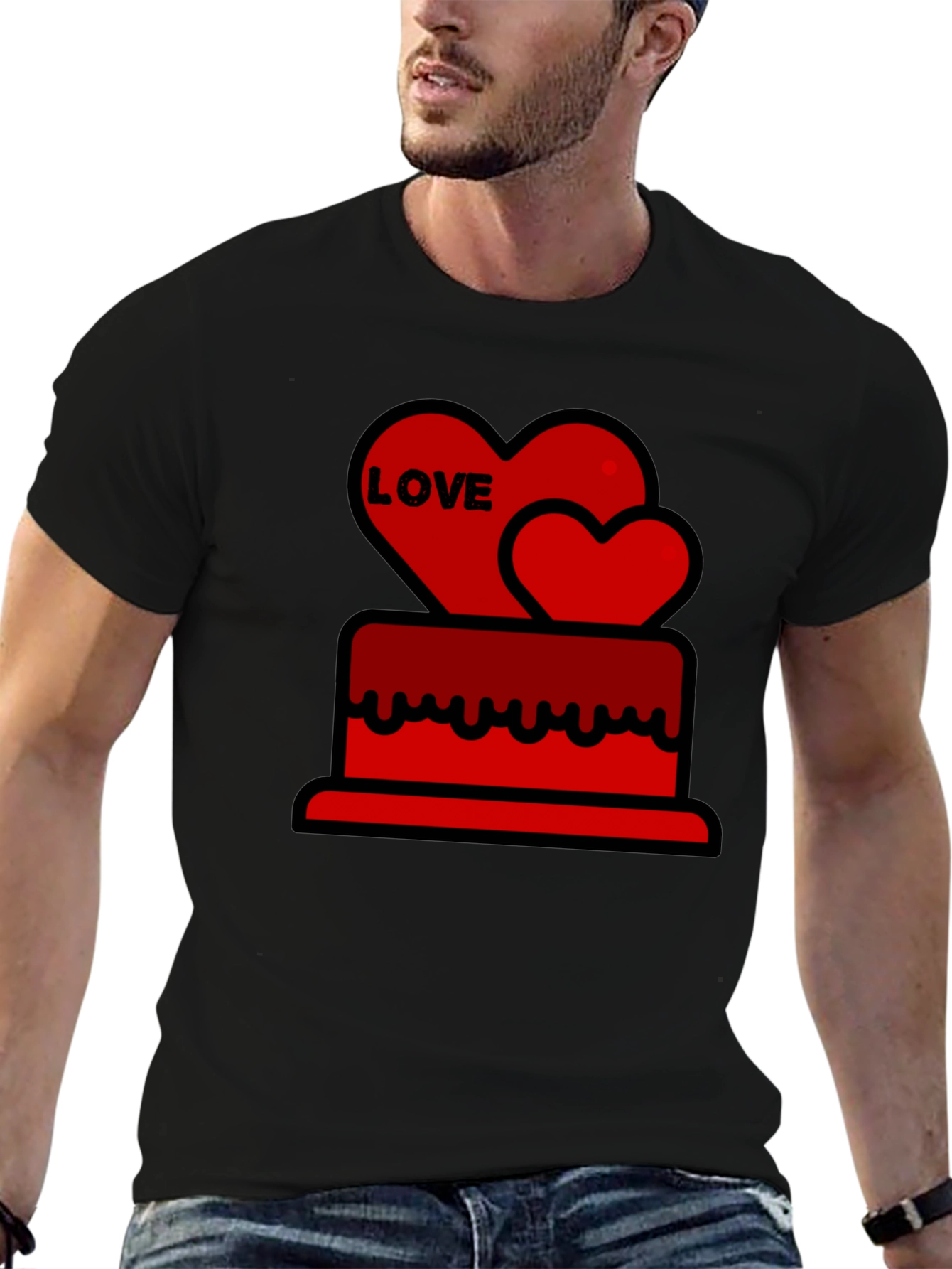 Love Heart Cake Black T-Shirt