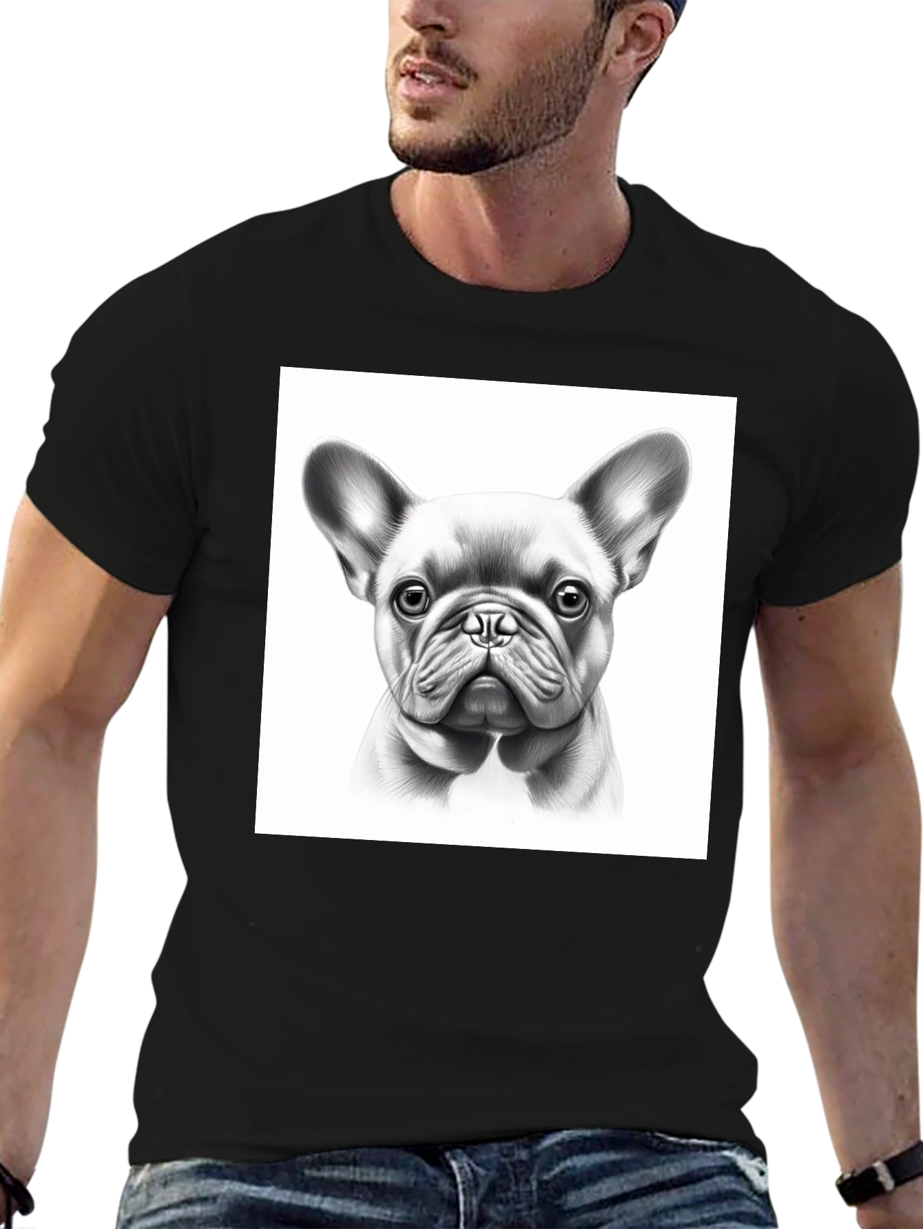 French Bulldog Portrait Black T-Shirt