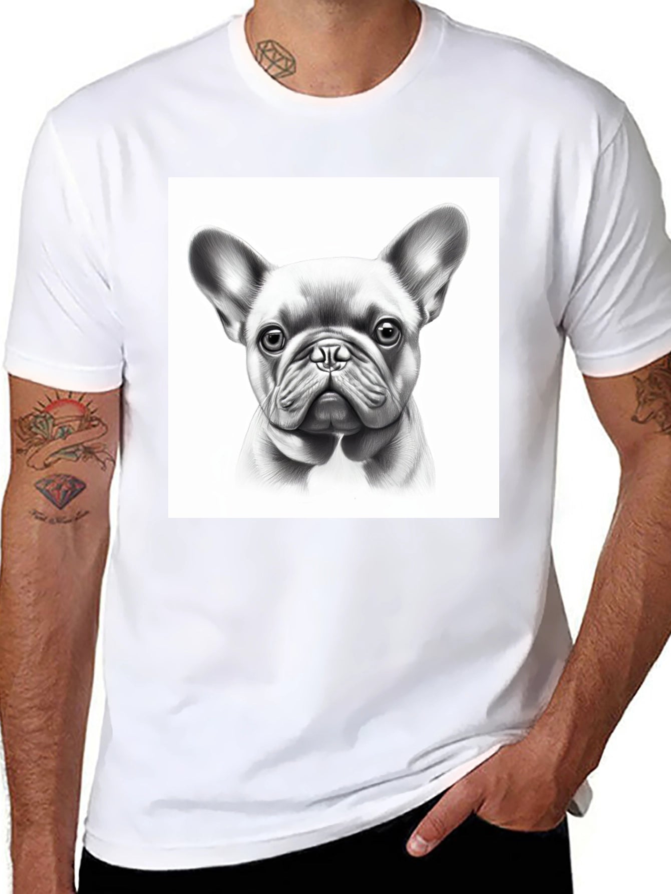 French Bulldog Portrait Black T-Shirt