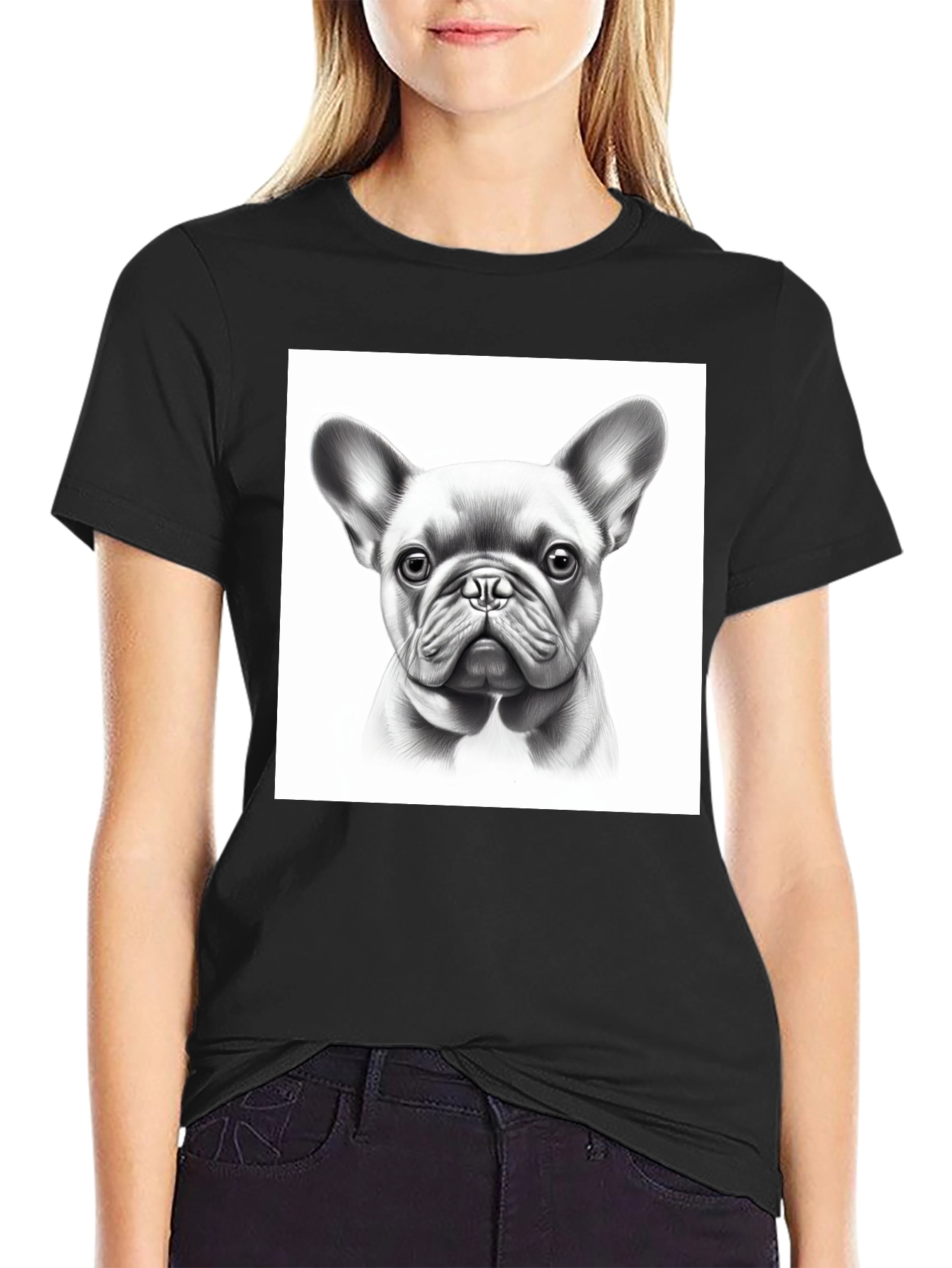 French Bulldog Portrait Black T-Shirt