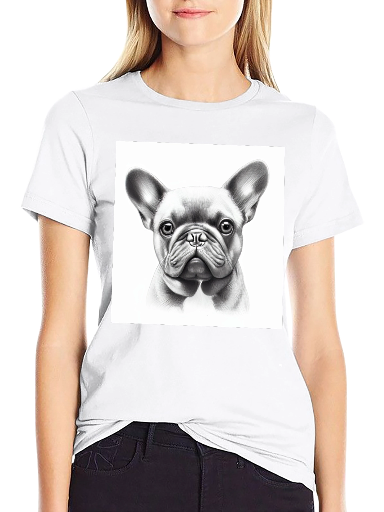 French Bulldog Portrait Black T-Shirt