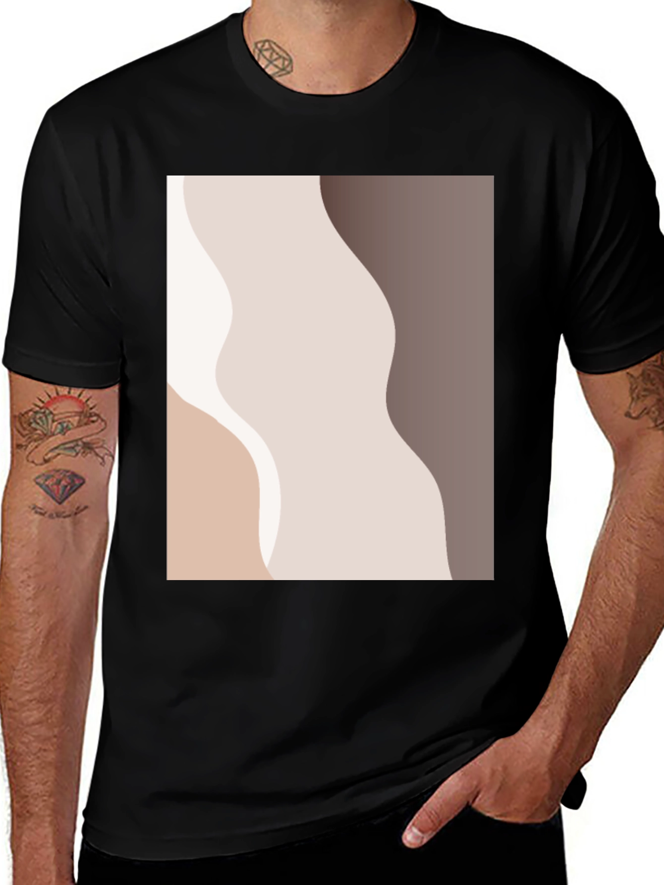 Minimalist Abstract Graphic Print Black T-Shirt