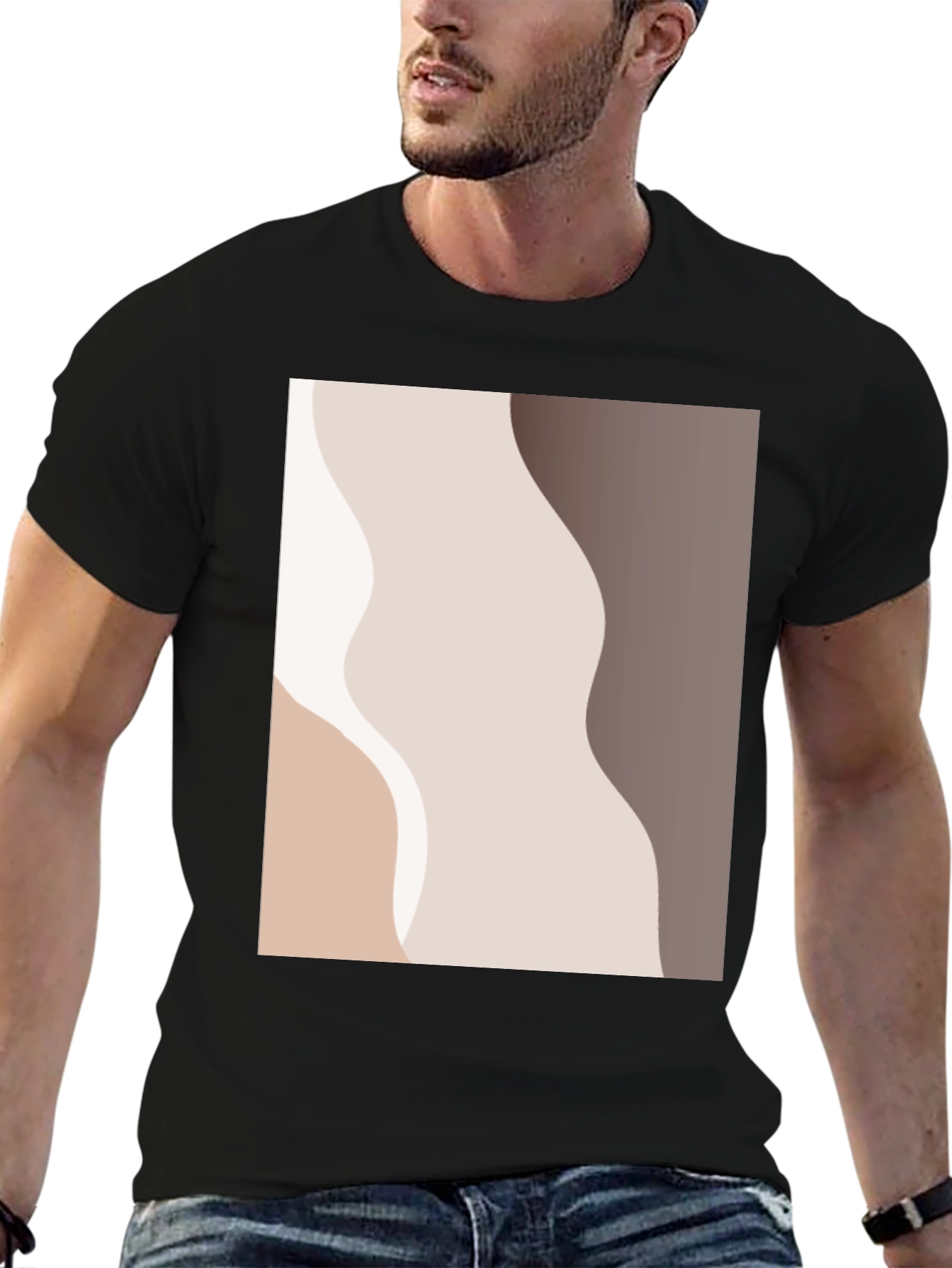 Minimalist Abstract Graphic Print Black T-Shirt