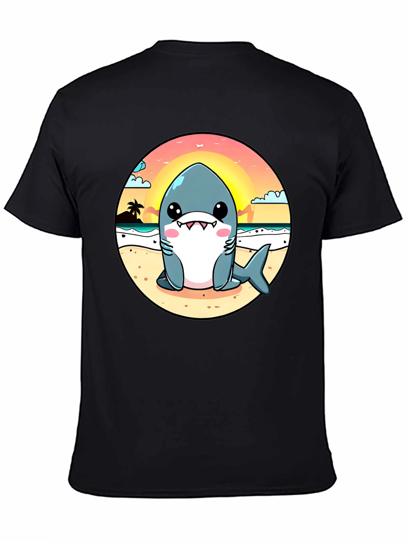 Cute Cartoon Shark on Beach T-Shirt