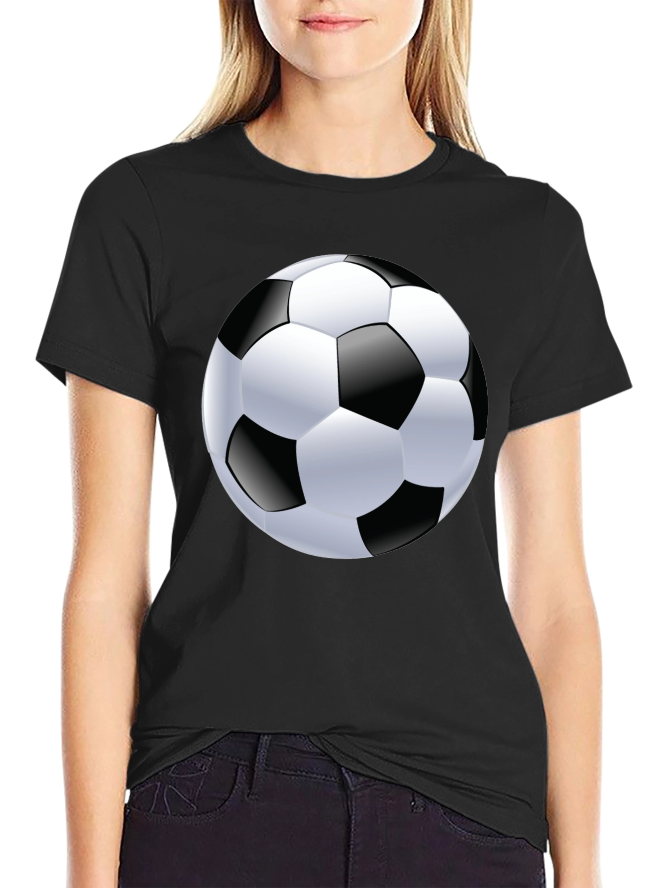 Soccer Ball Graphic Tee - Black Cotton T-Shirt