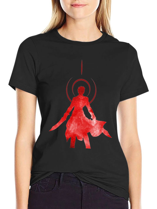 Red Anime Silhouette Black T-Shirt