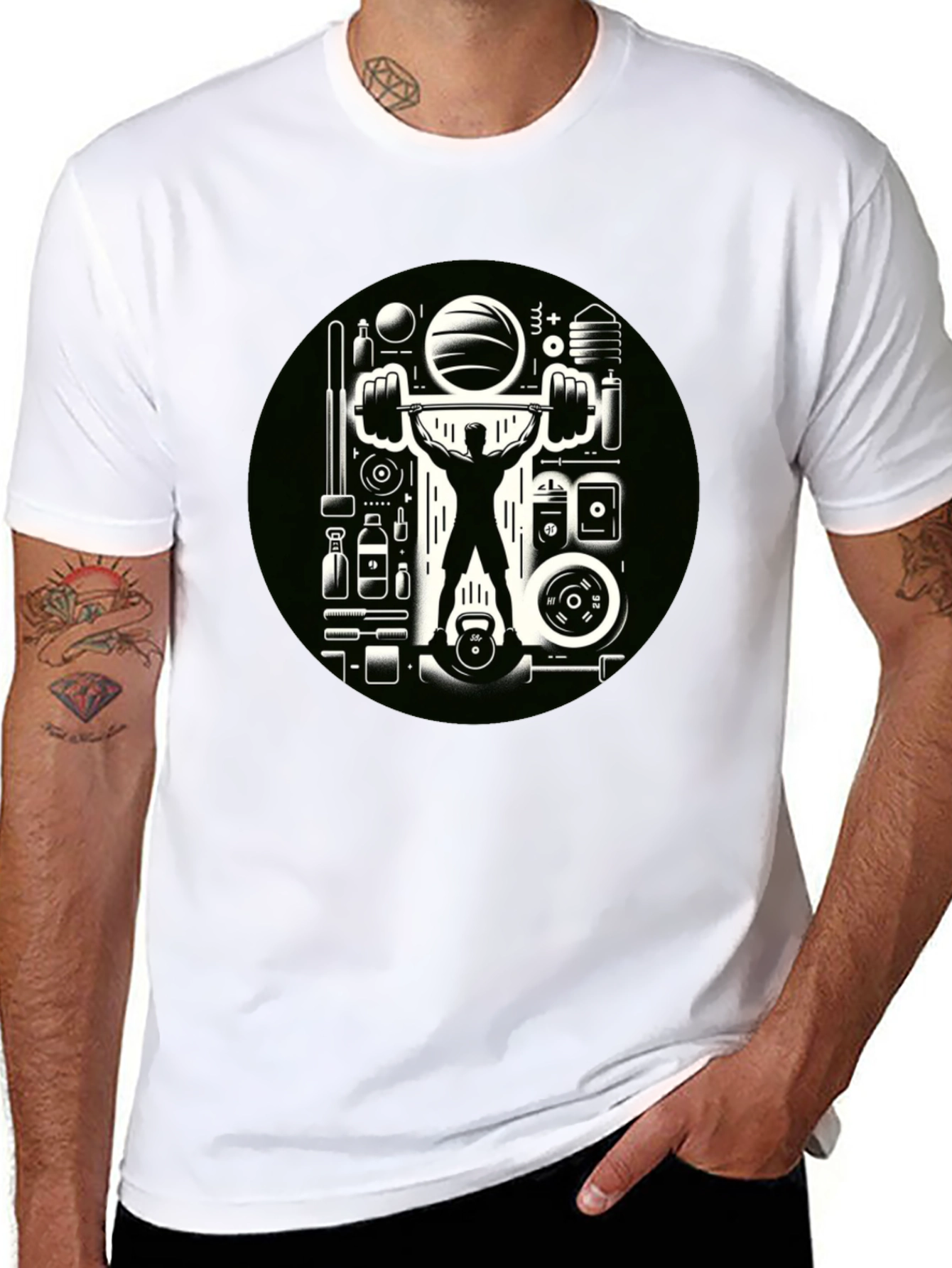 Gym Graphic Black T-Shirt - Weightlifting Design