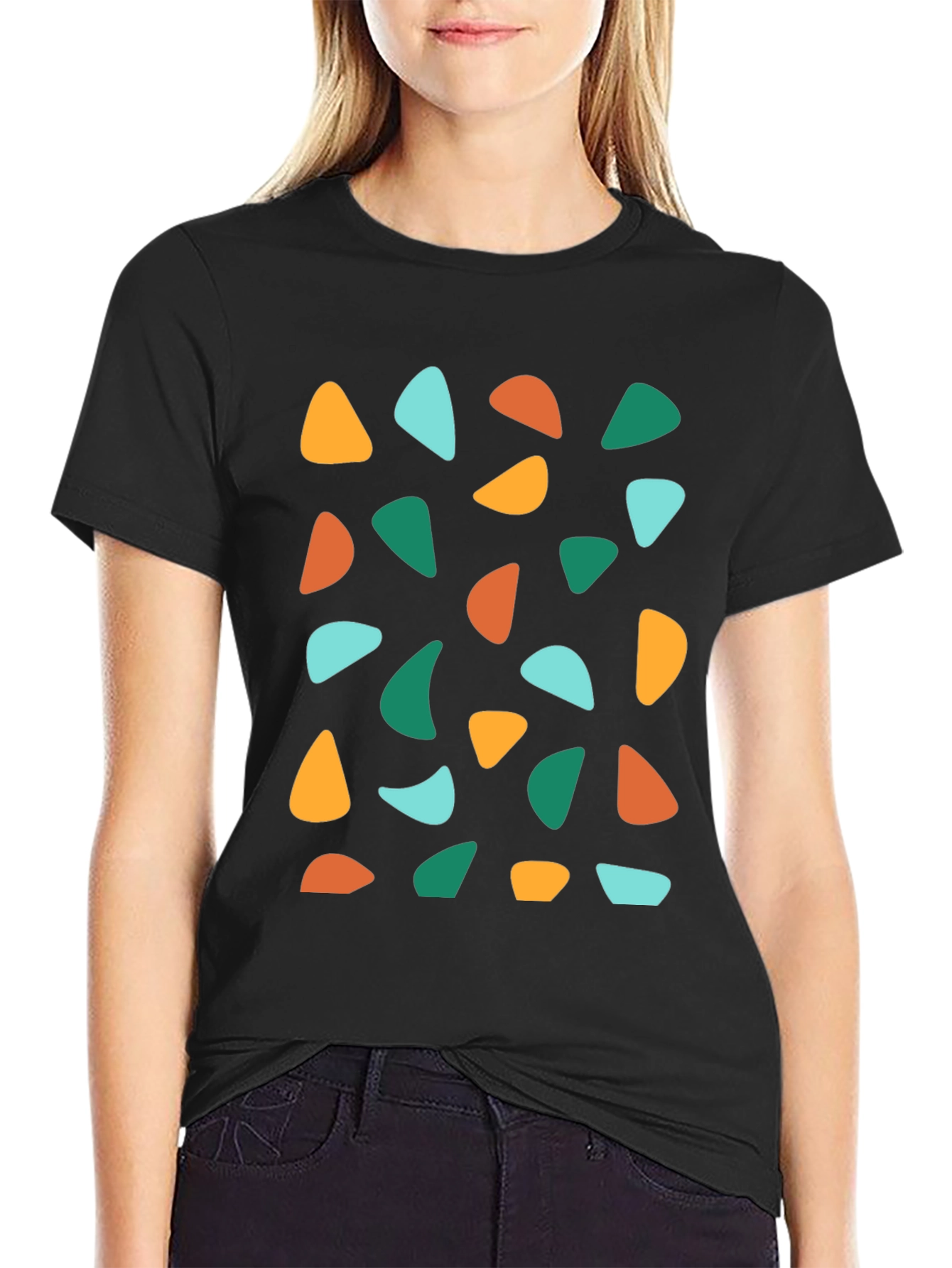 Retro Geometric Print Crew Neck T-Shirt