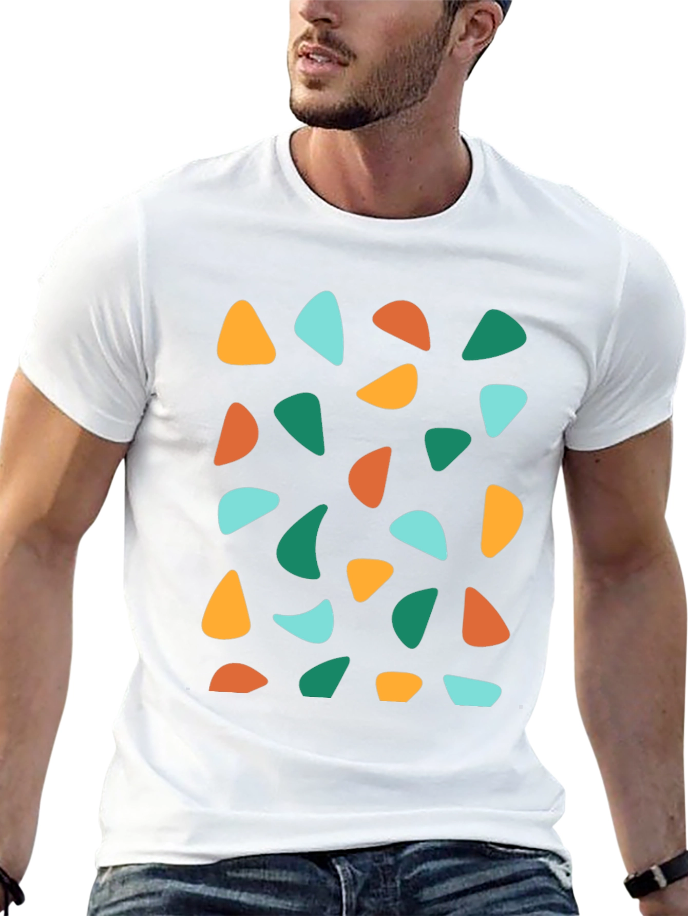 Retro Geometric Print Crew Neck T-Shirt