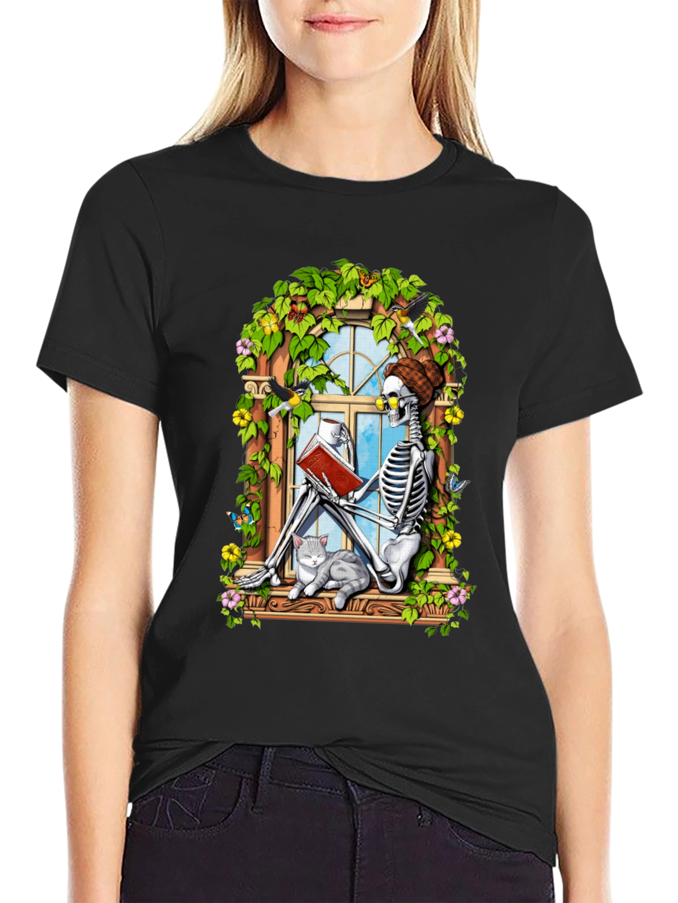Skeleton Reading Book T-Shirt