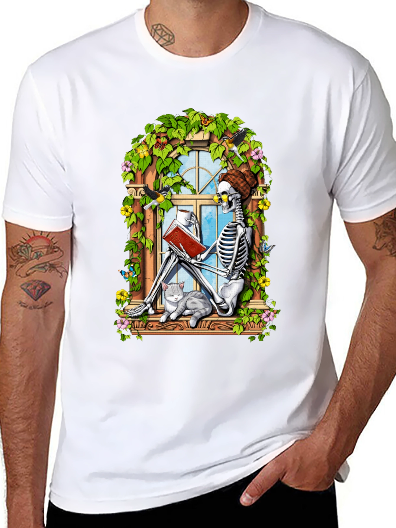 Skeleton Reading Book T-Shirt