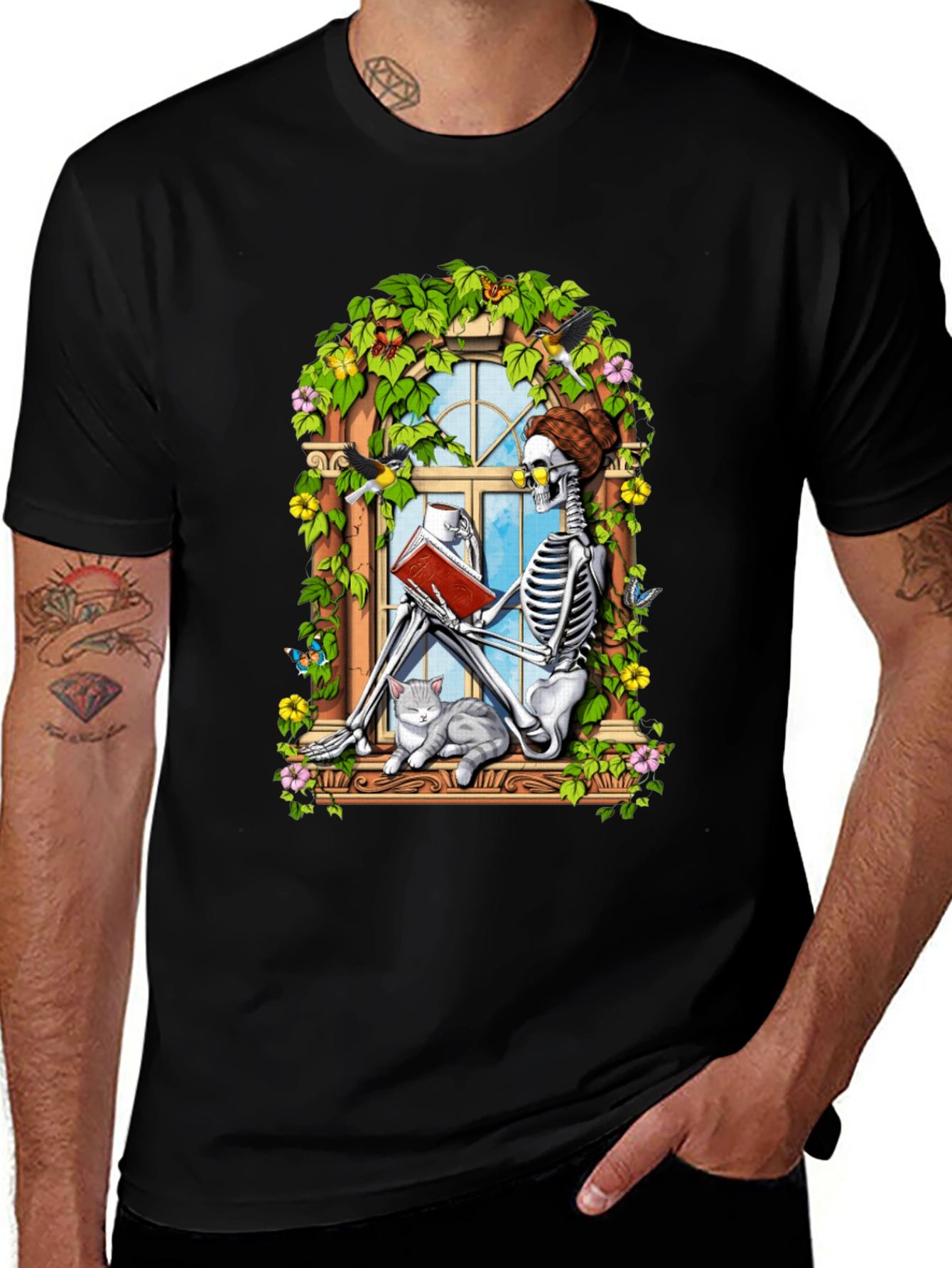 Skeleton Reading Book T-Shirt