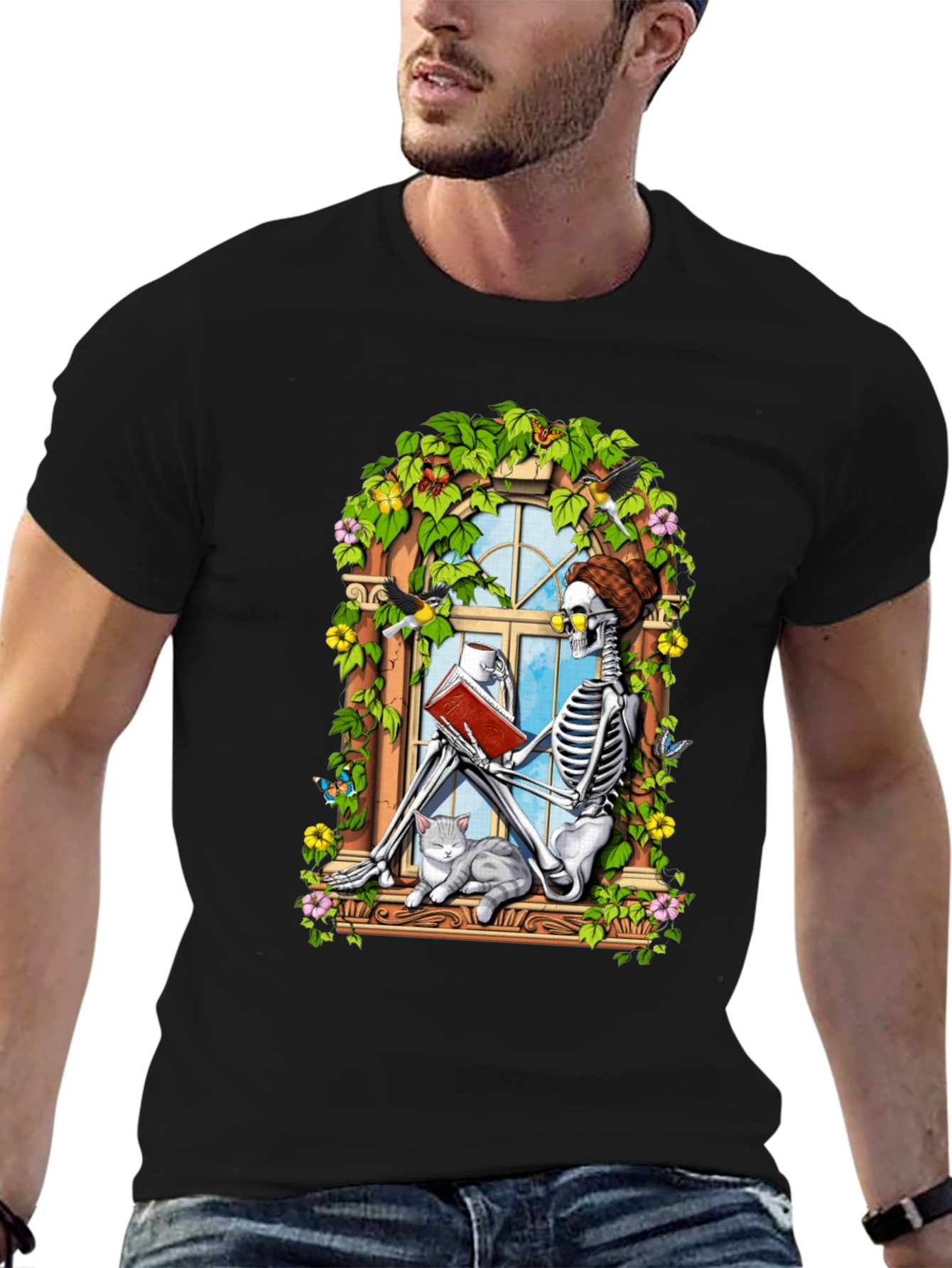 Skeleton Reading Book T-Shirt