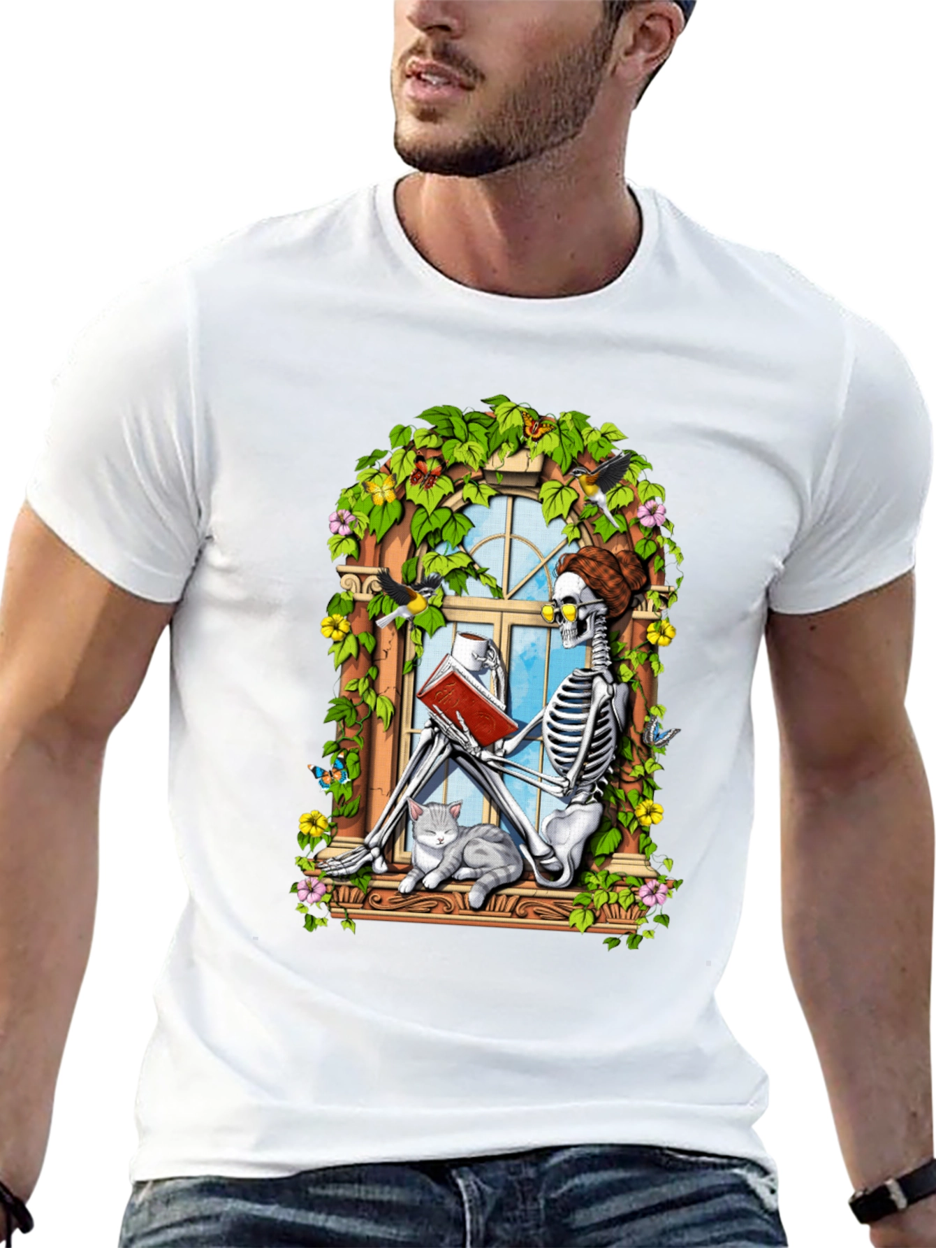 Skeleton Reading Book T-Shirt