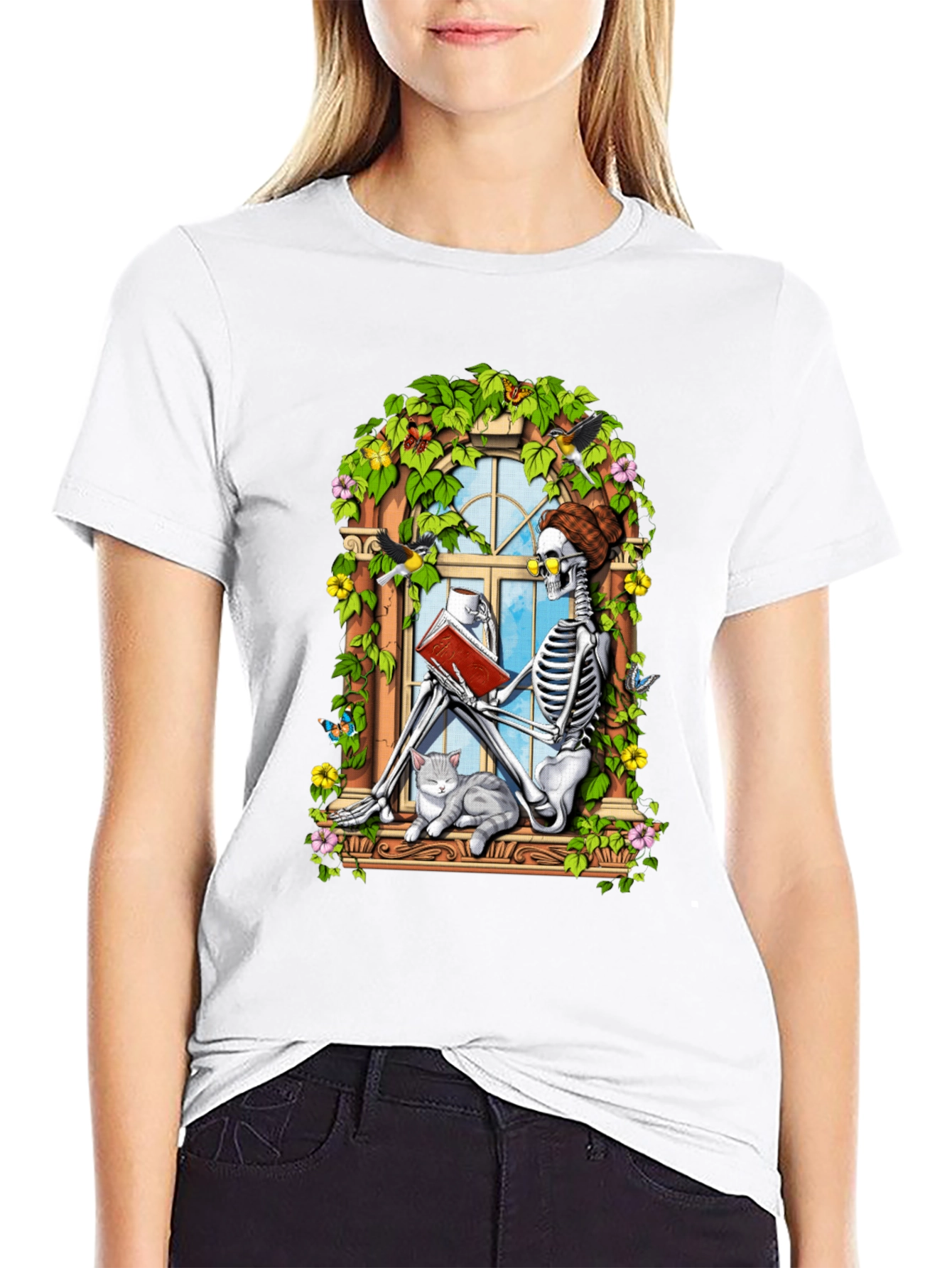 Skeleton Reading Book T-Shirt