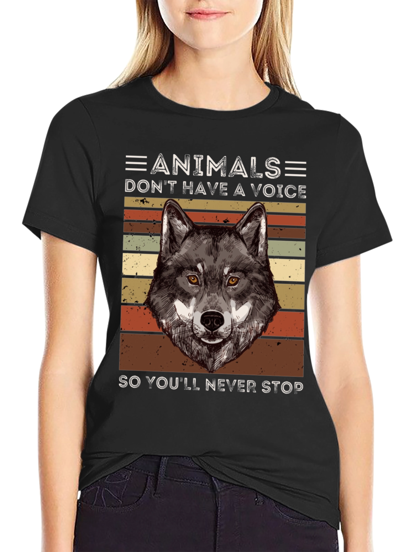 Animals Voice Wolf Graphic Tee - Black