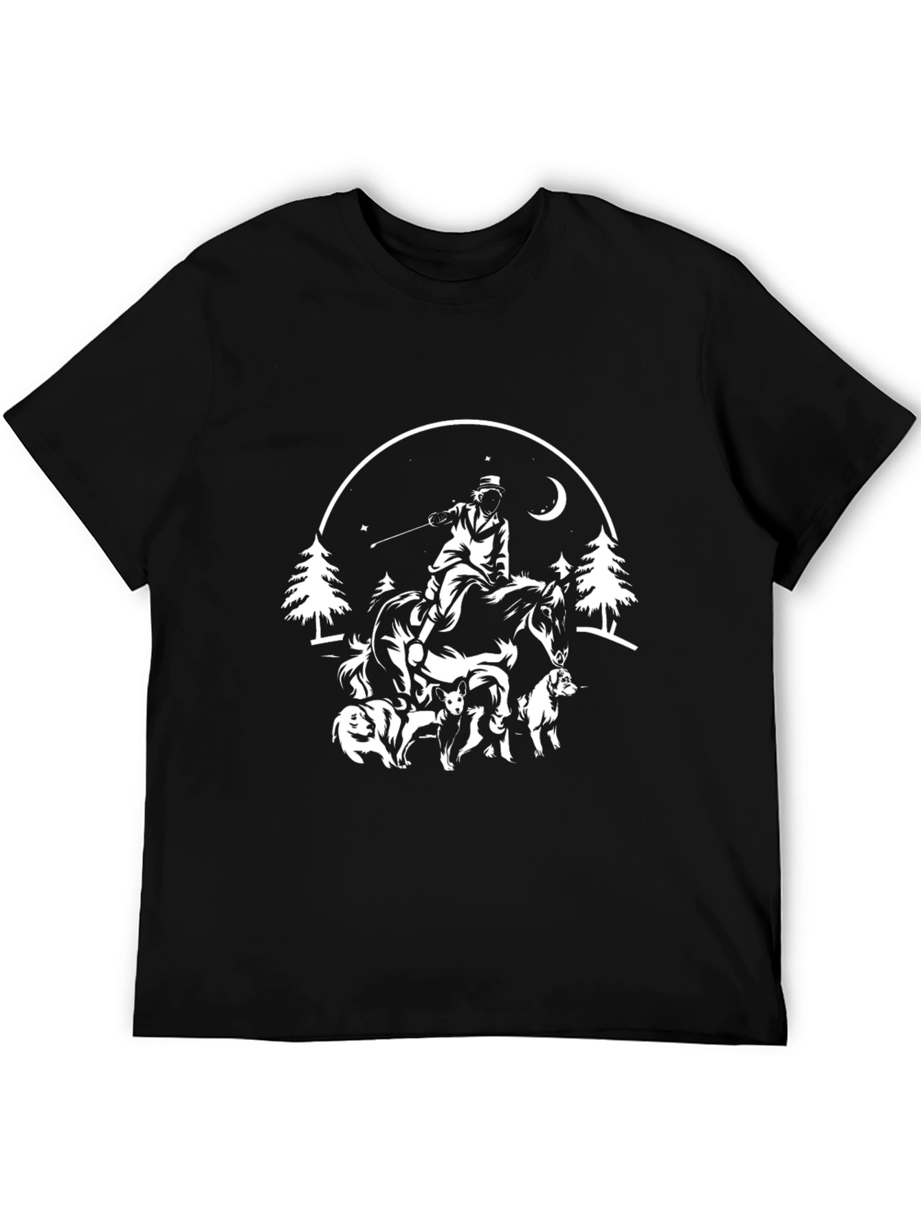 Black T-Shirt Horse Rider Dog Pack Graphic Tee