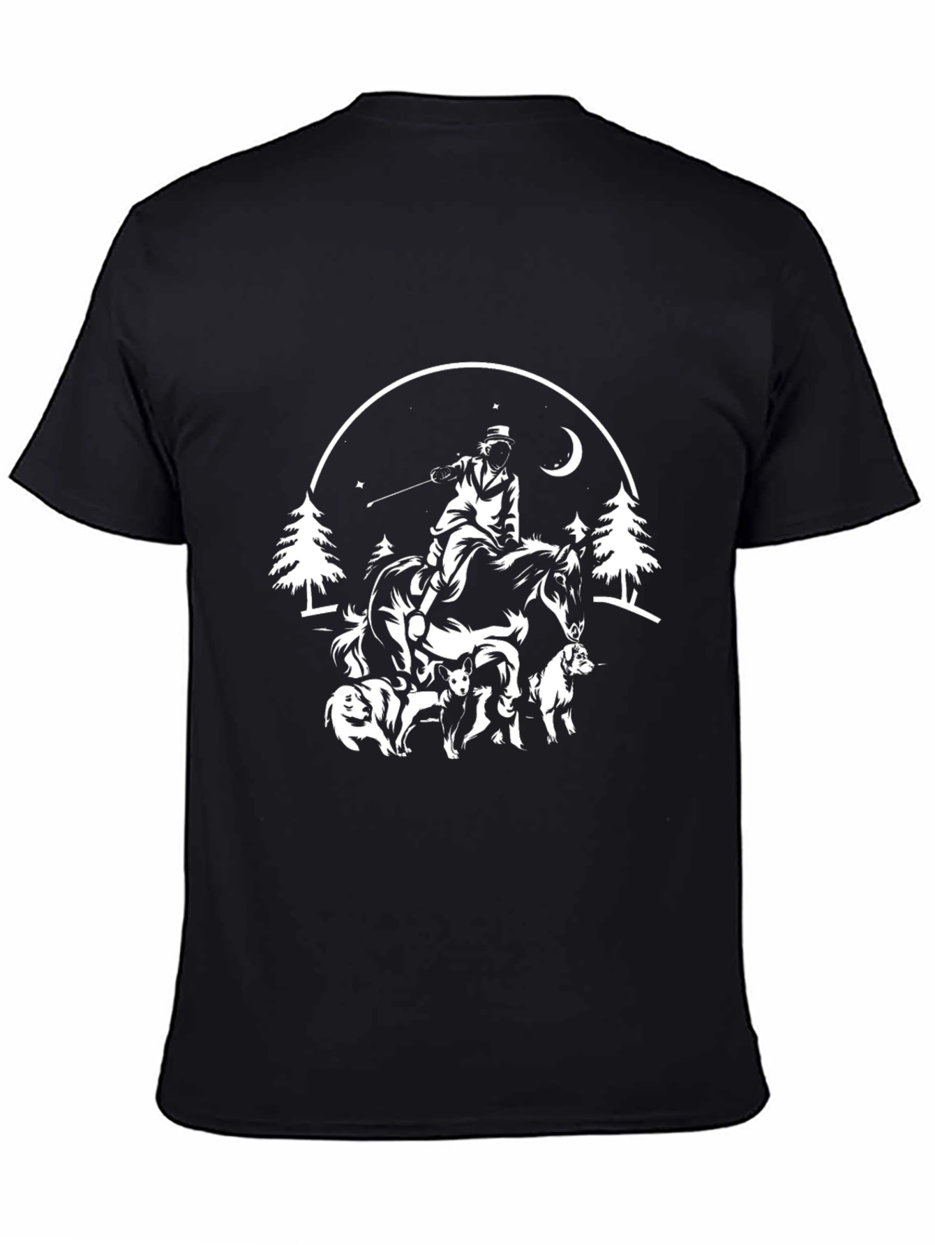 Black T-Shirt Horse Rider Dog Pack Graphic Tee