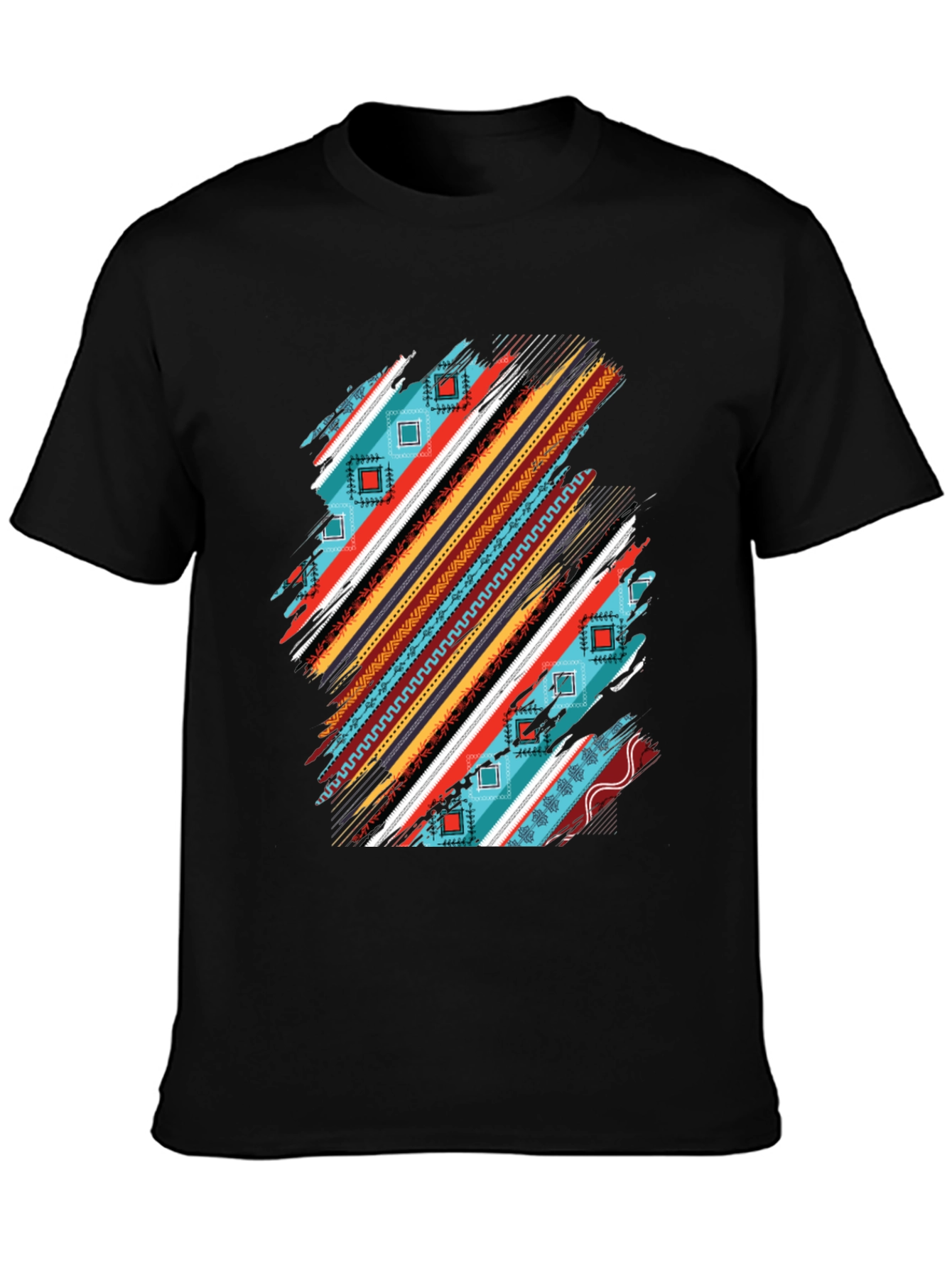 Tribal Stripe Graphic Mens Black T-Shirt