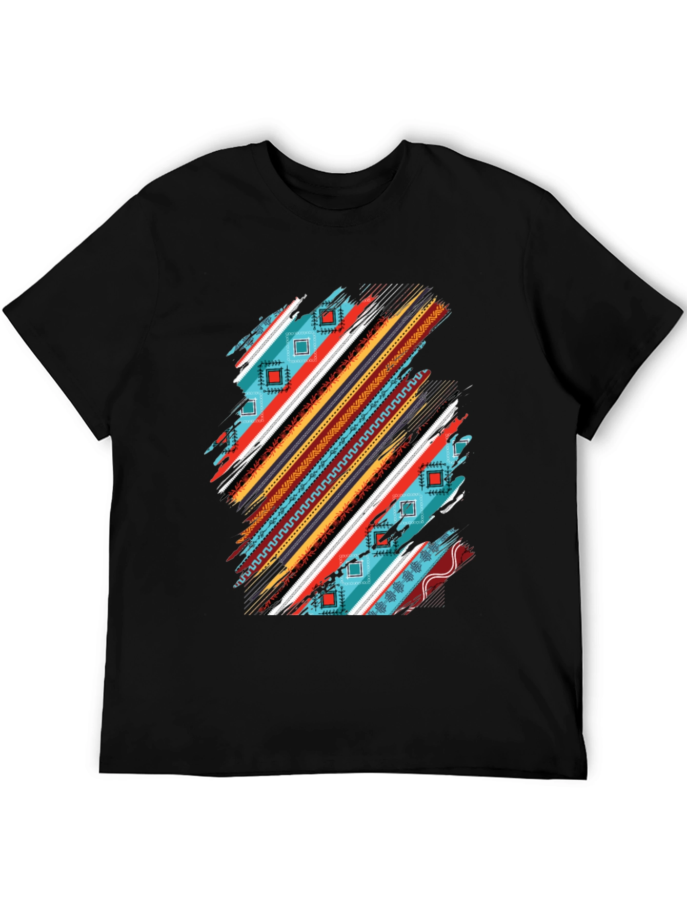 Tribal Stripe Graphic Mens Black T-Shirt