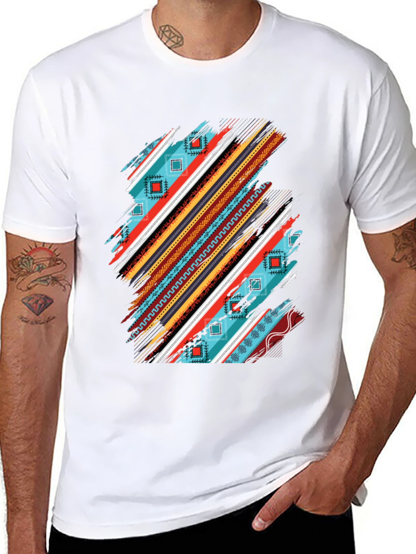 Tribal Stripe Graphic Mens Black T-Shirt