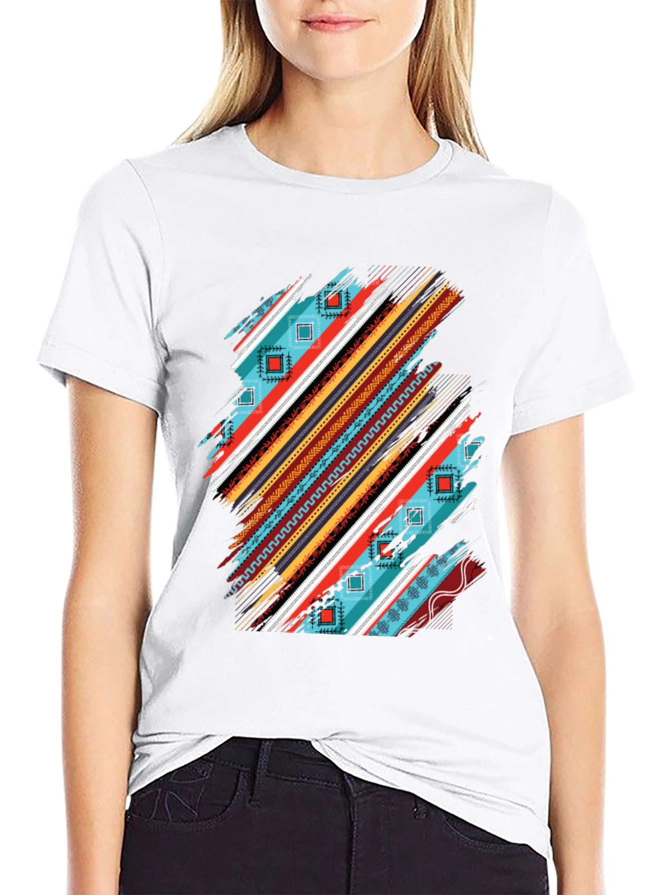 Tribal Stripe Graphic Mens Black T-Shirt