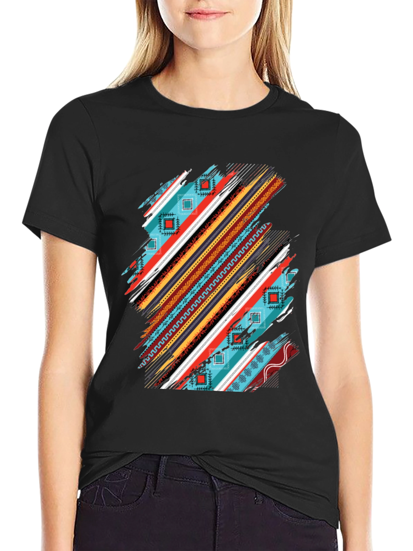 Tribal Stripe Graphic Mens Black T-Shirt