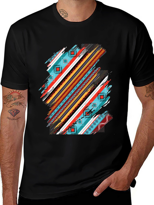 Tribal Stripe Graphic Mens Black T-Shirt