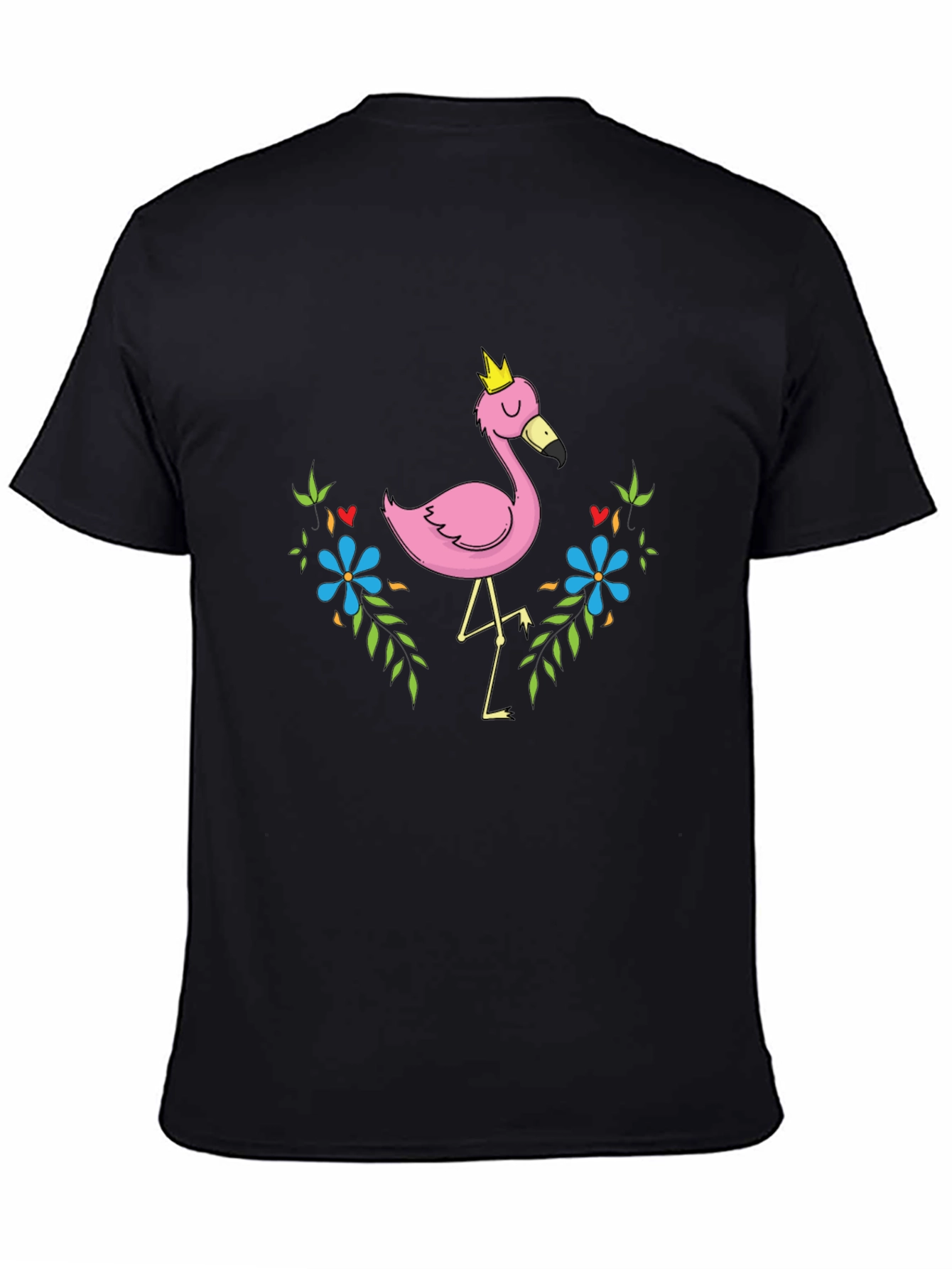 Whimsical Flamingo Graphic Tee - Black