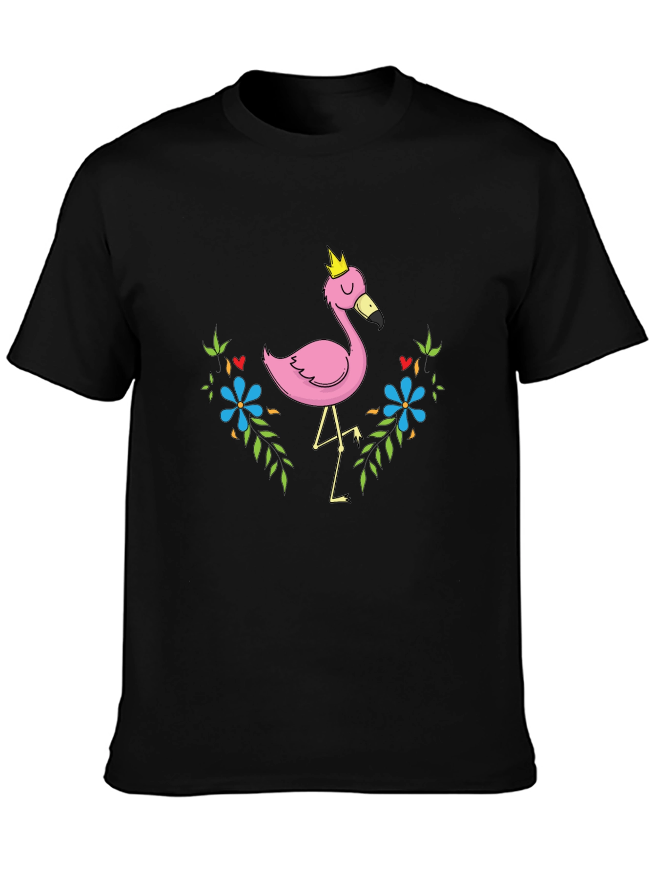 Whimsical Flamingo Graphic Tee - Black