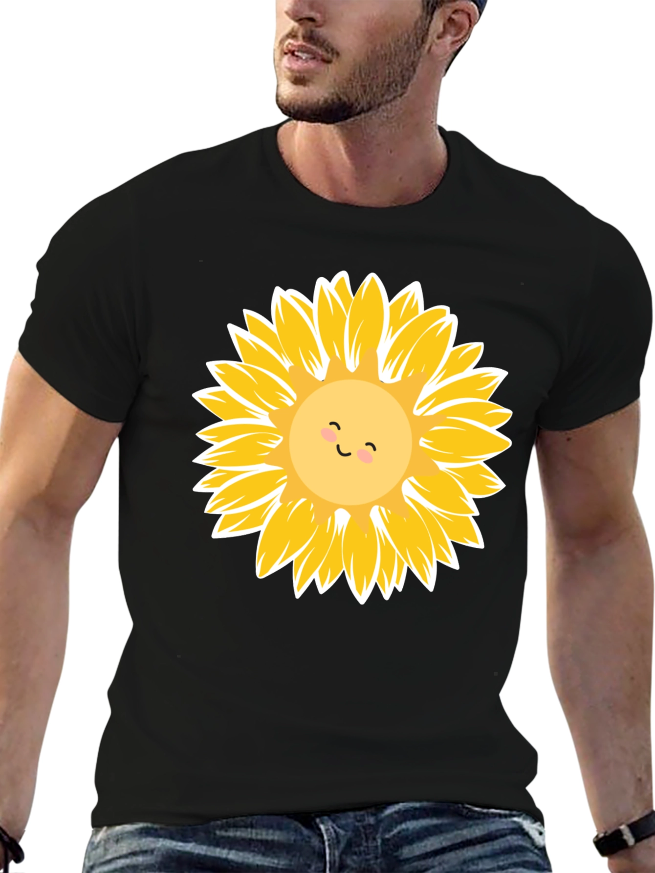 Sunflower Graphic Tee - Black Cotton Casual Shirt