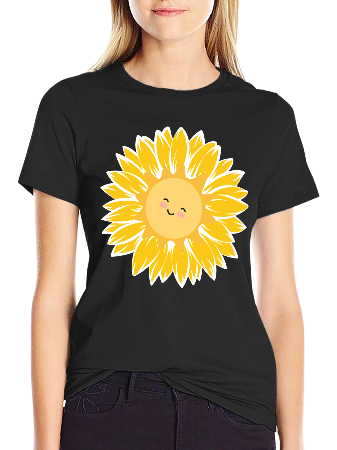 Sunflower Graphic Tee - Black Cotton Casual Shirt