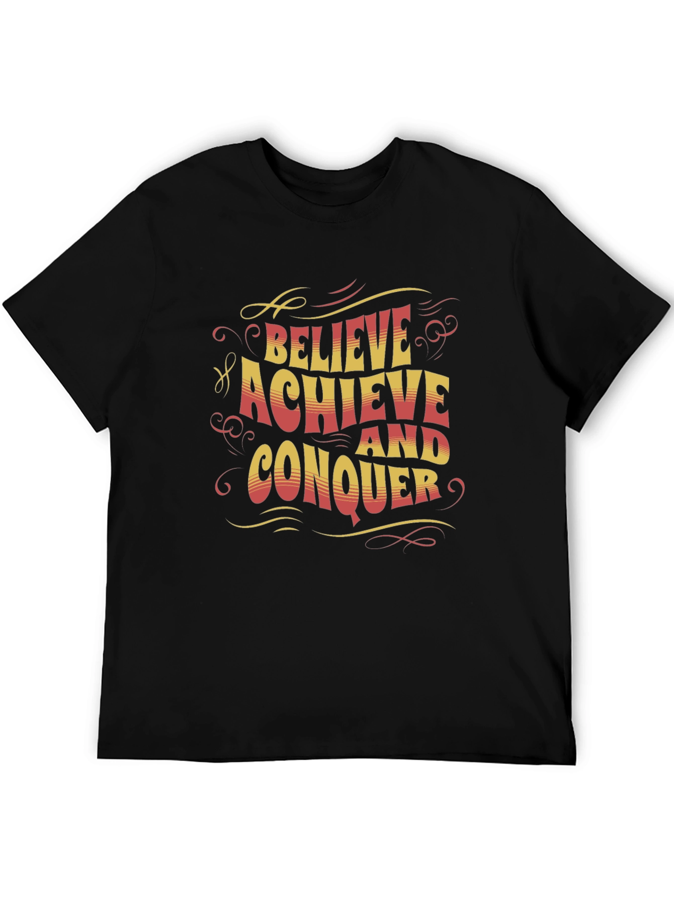 Believe Achieve Conquer Graphic Tee - Black Cotton T-Shirt