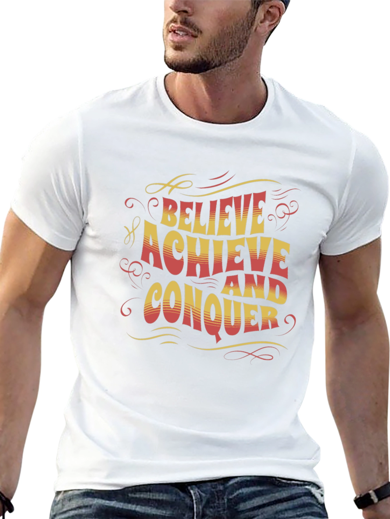 Believe Achieve Conquer Graphic Tee - Black Cotton T-Shirt