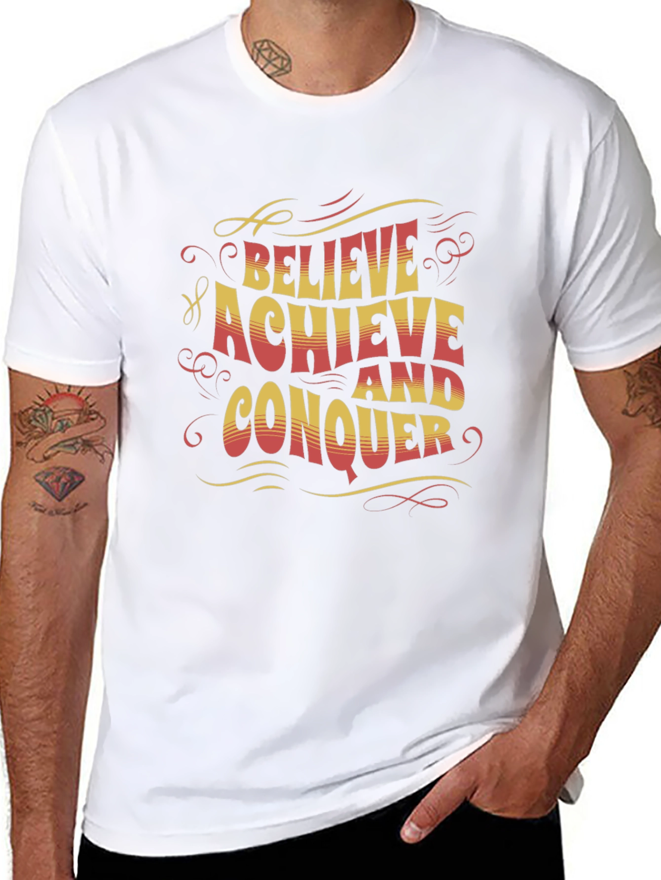 Believe Achieve Conquer Graphic Tee - Black Cotton T-Shirt