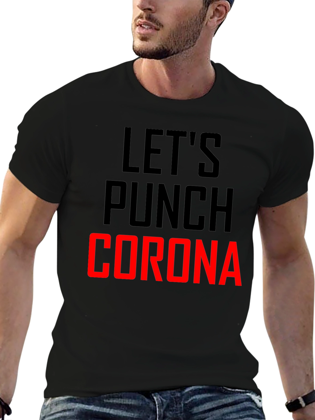 Lets Punch Corona Black Graphic T-Shirt