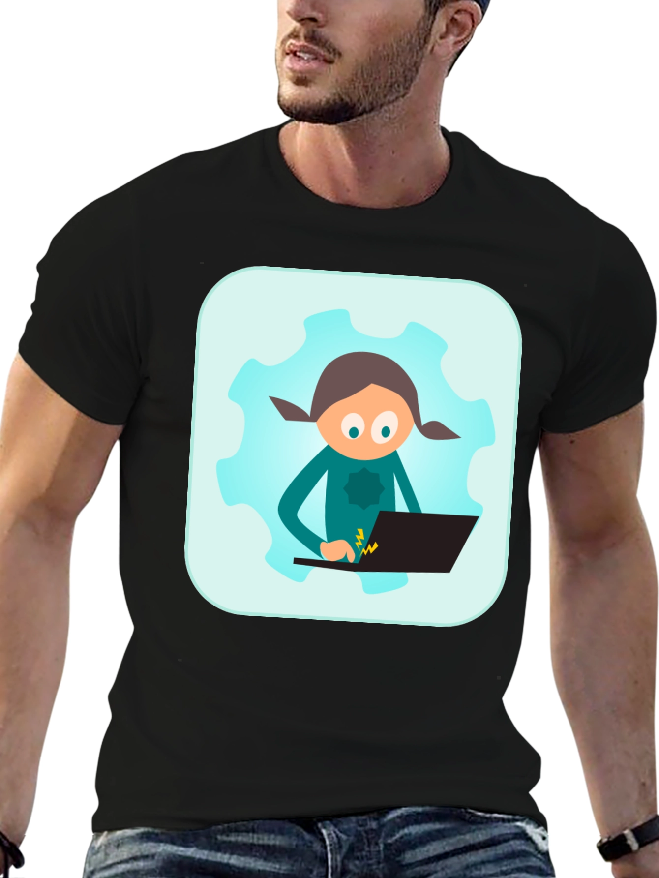 Coder Girl on Gear Black T-Shirt