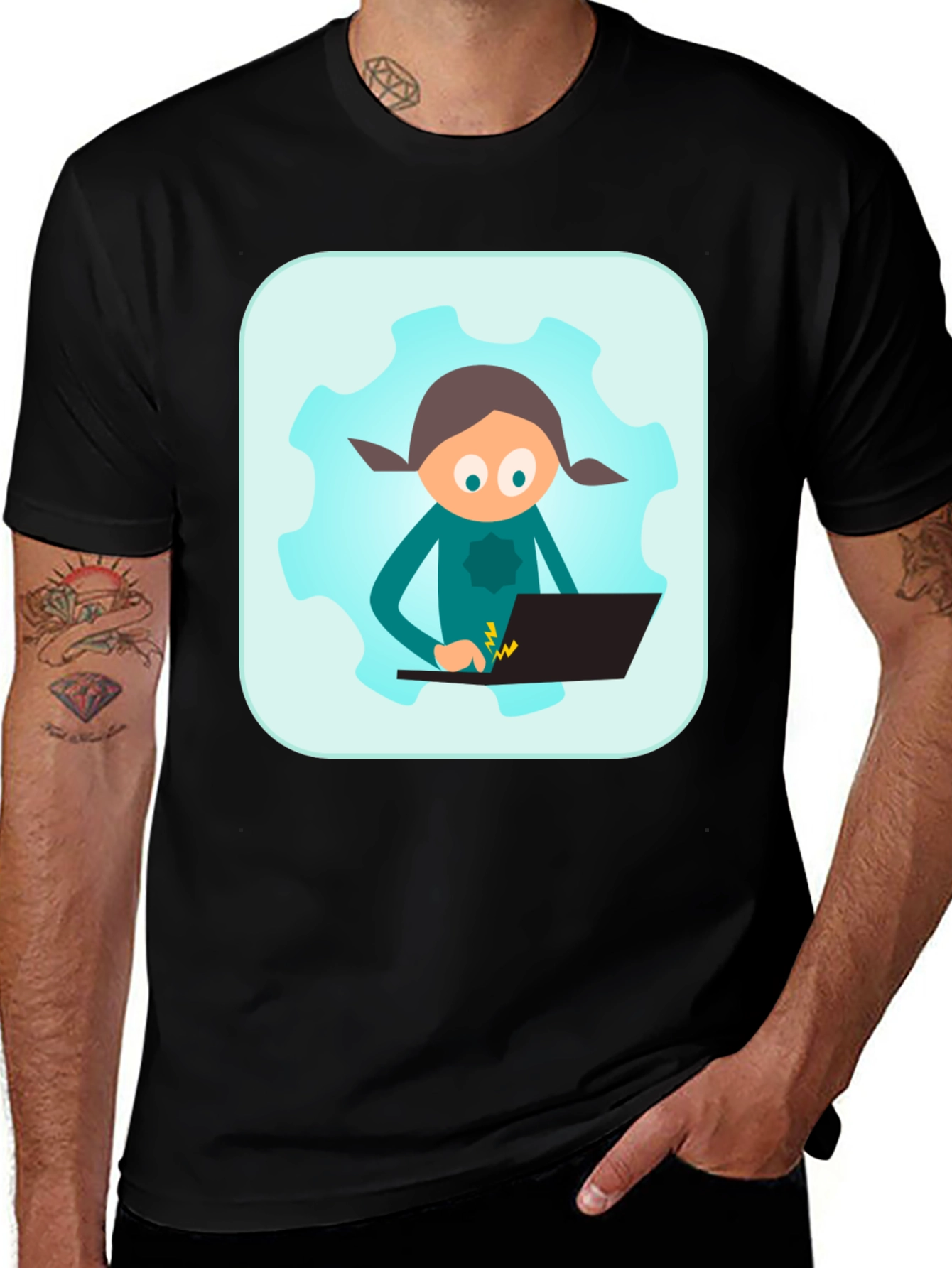 Coder Girl on Gear Black T-Shirt