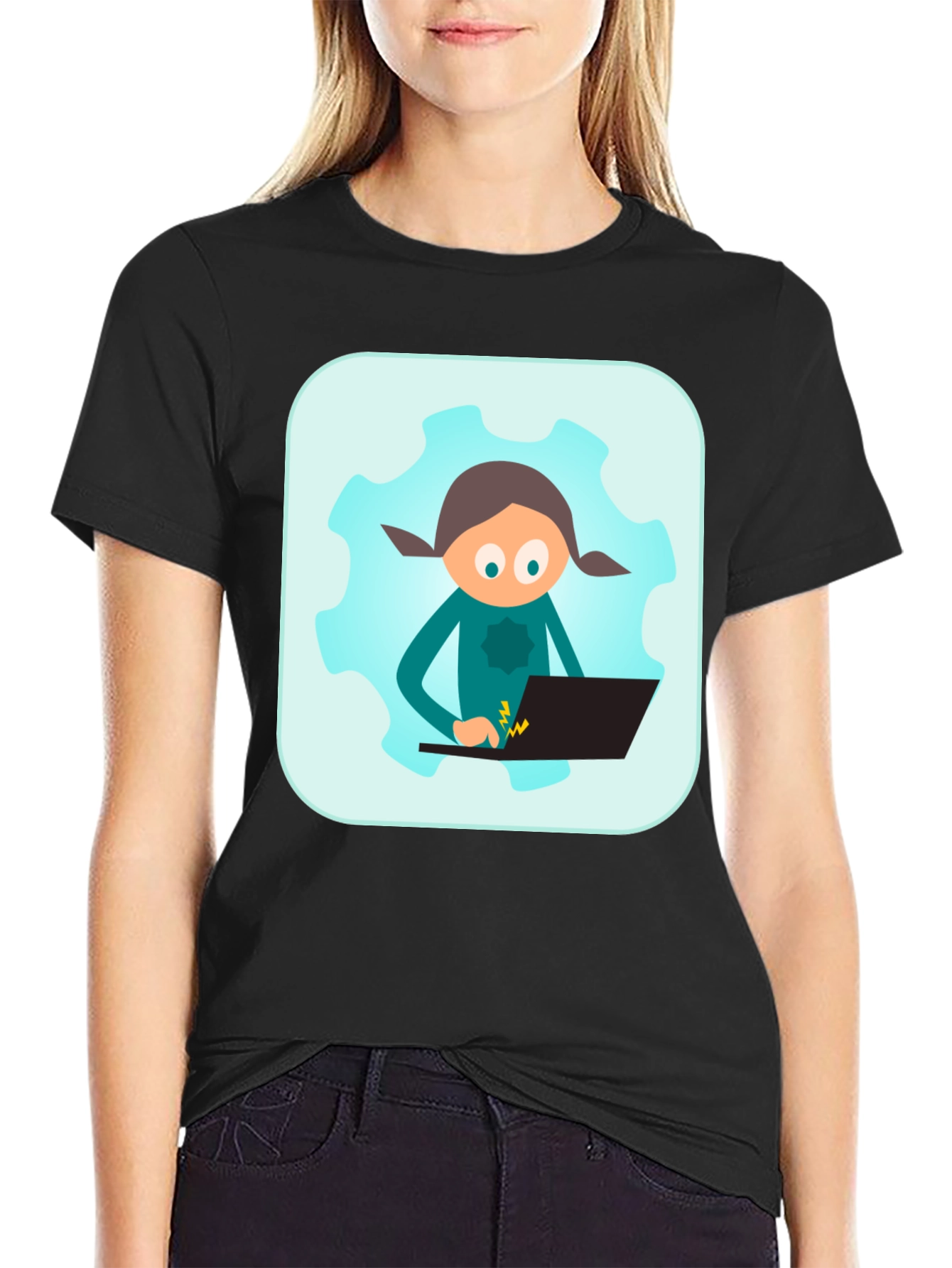 Coder Girl on Gear Black T-Shirt