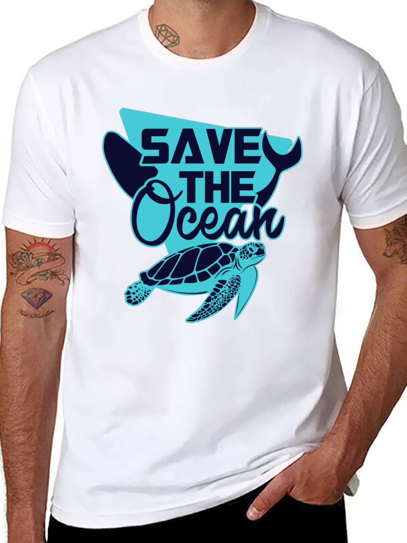 Save the Ocean Tee - Whale and Turtle Graphic