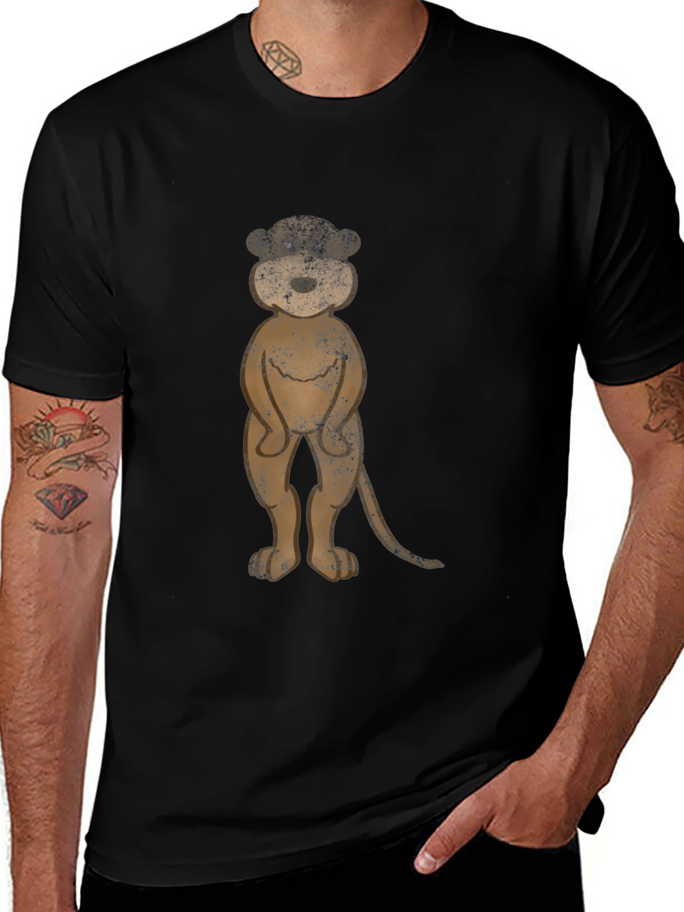 Cartoon Animal Graphic Print Black Casual T-Shirt