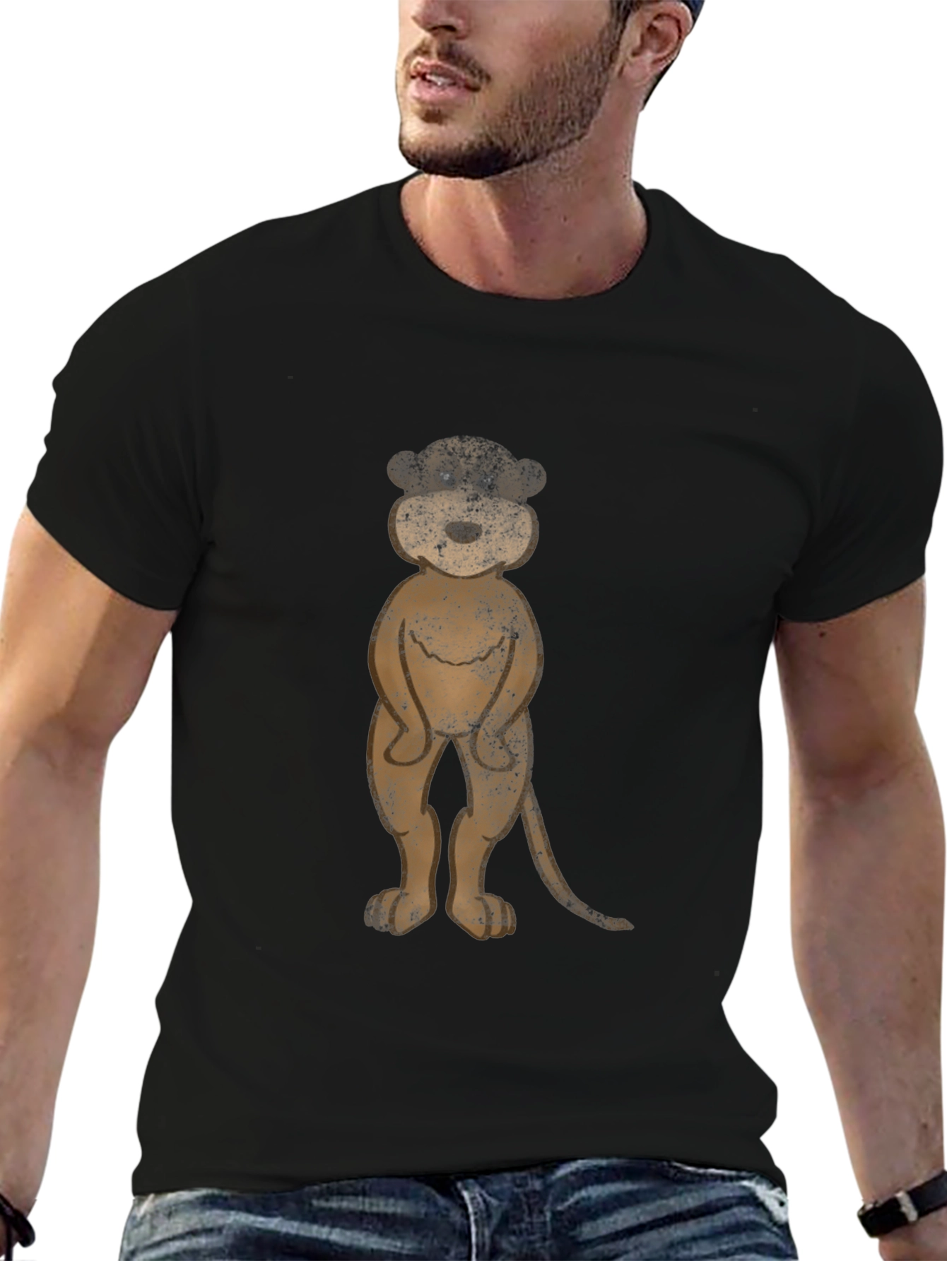 Cartoon Animal Graphic Print Black Casual T-Shirt