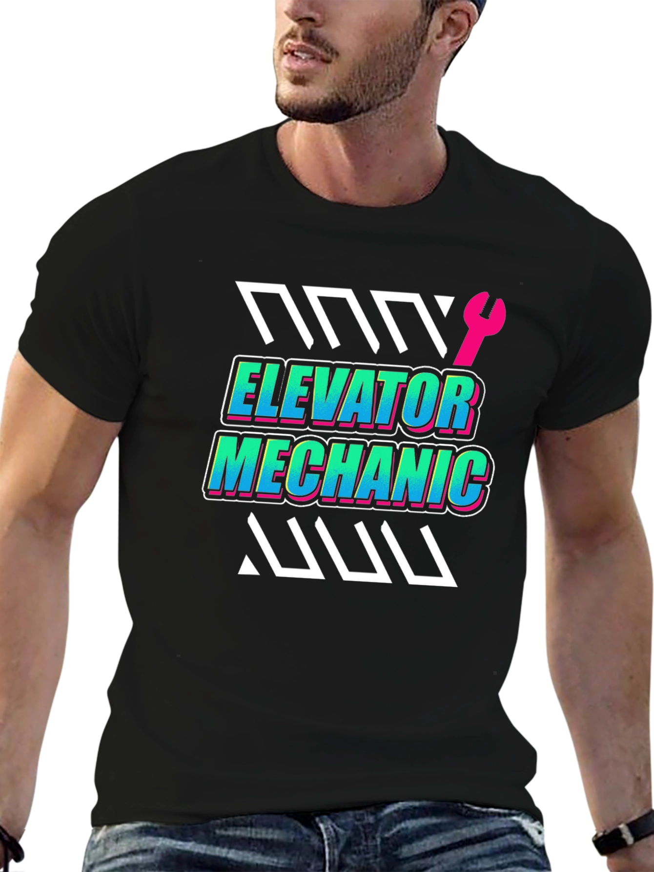 Elevator Mechanic Graphic Tee - Black