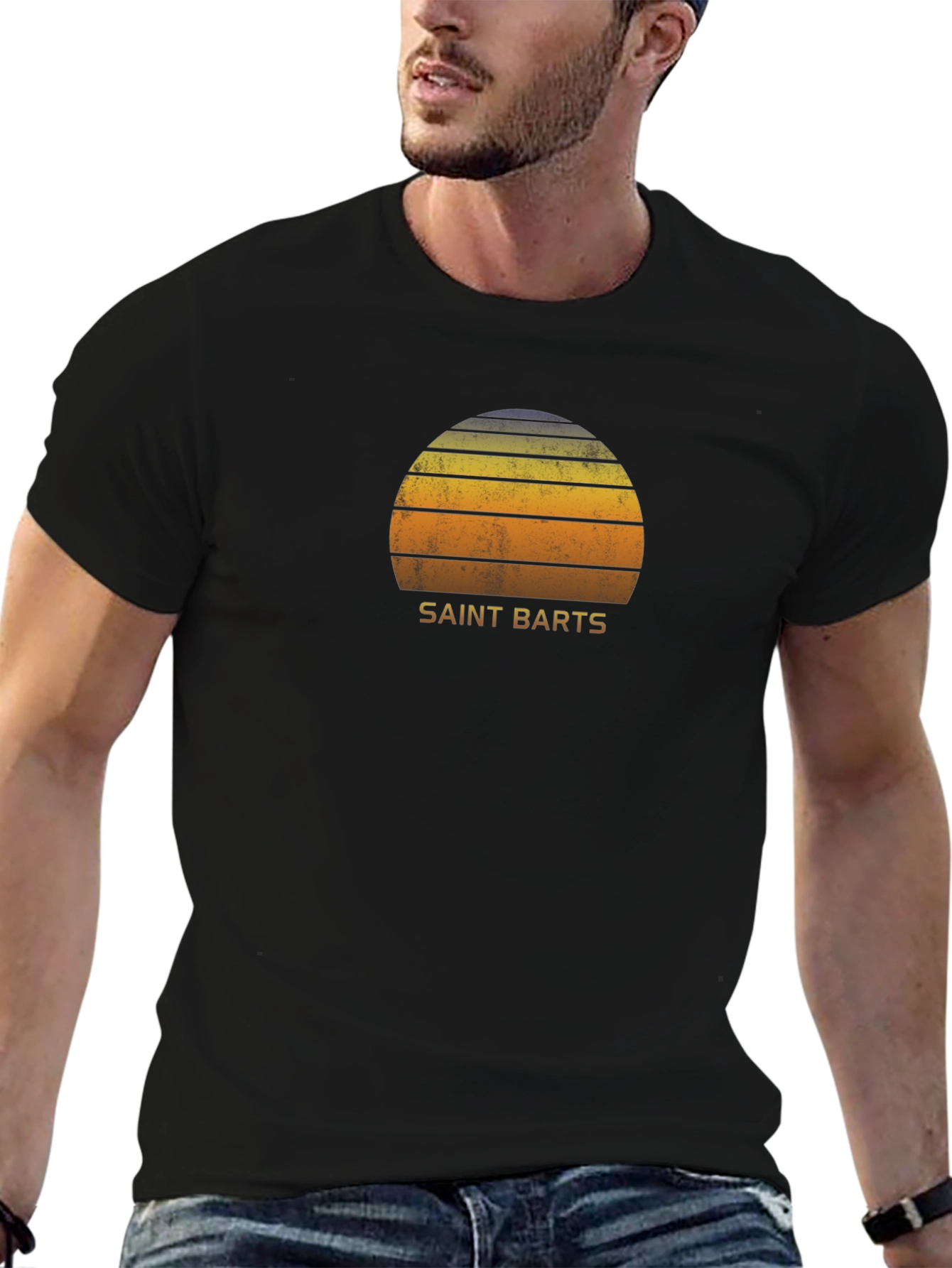 Saint Barts Retro Sunset Graphic Tee - Black