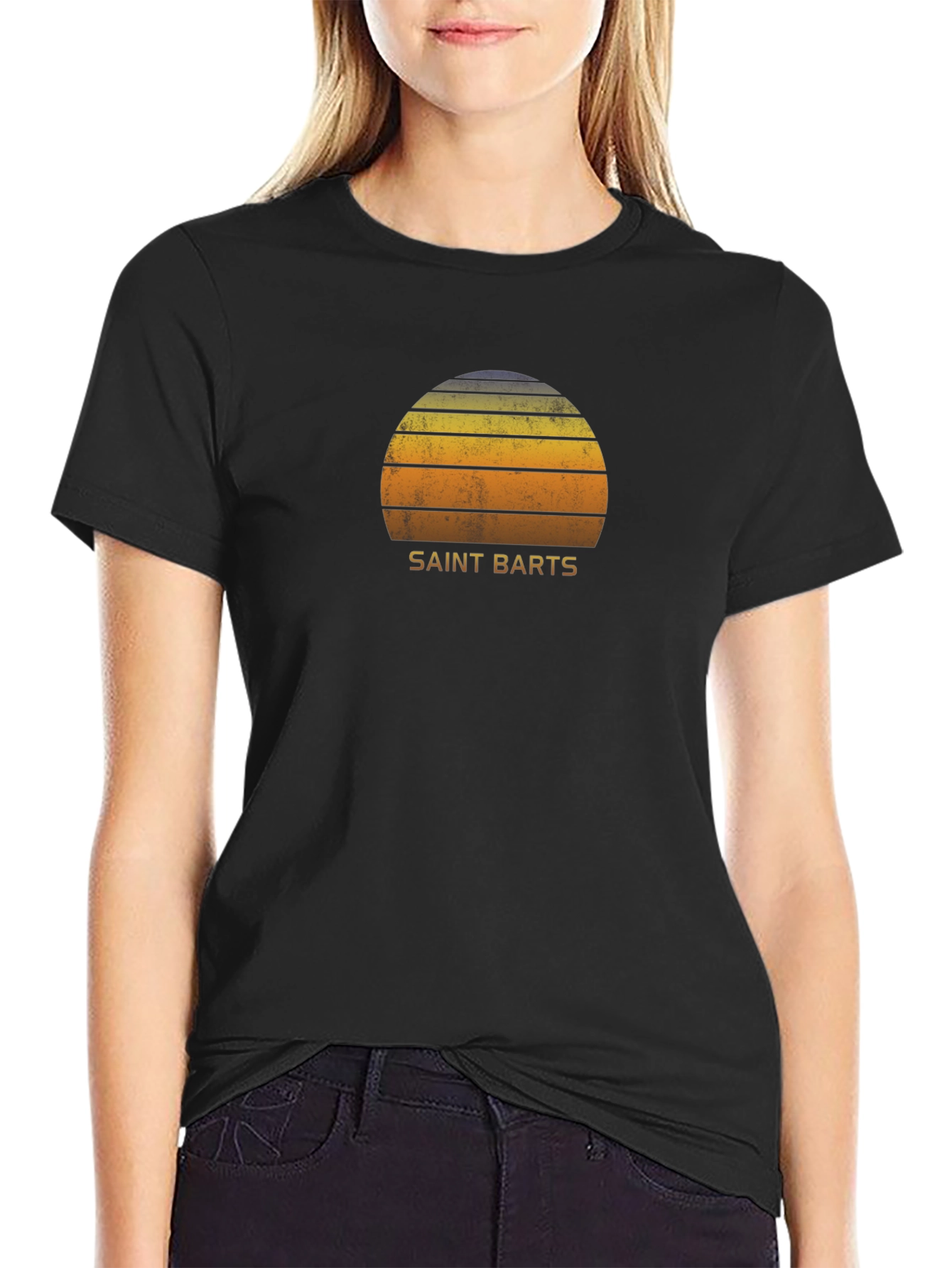 Saint Barts Retro Sunset Graphic Tee - Black