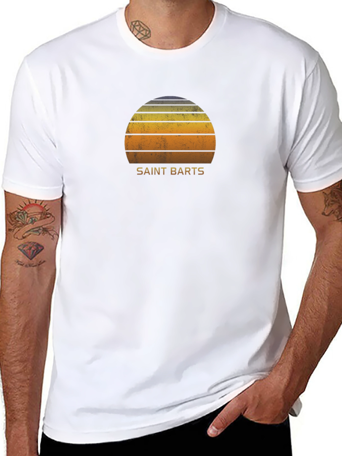 Saint Barts Retro Sunset Graphic Tee - Black