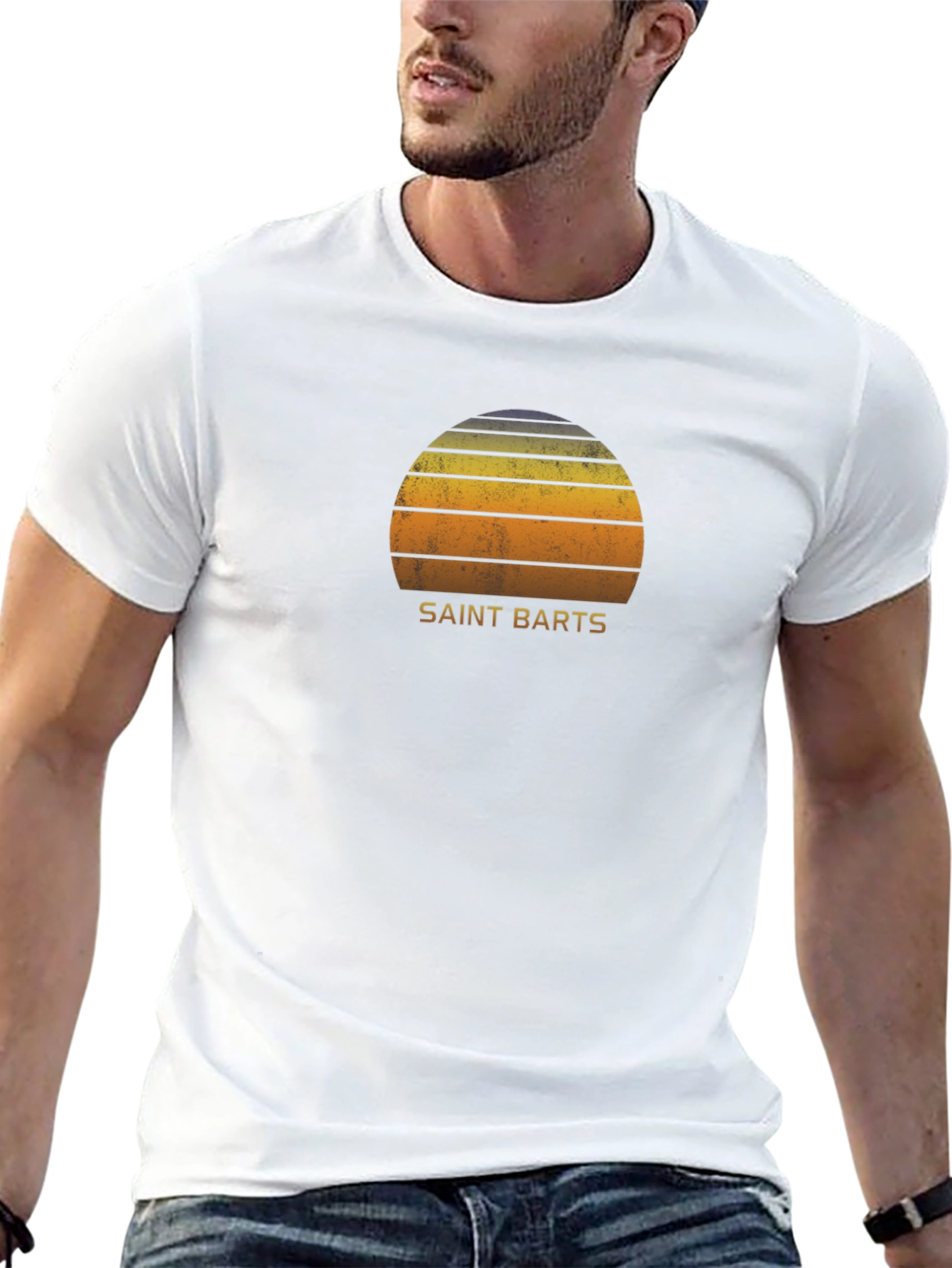 Saint Barts Retro Sunset Graphic Tee - Black