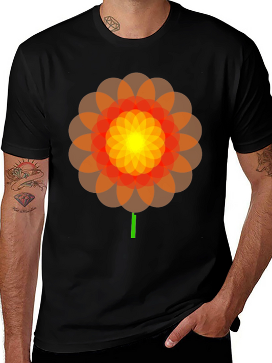 Geometric Floral Graphic Black T-Shirt